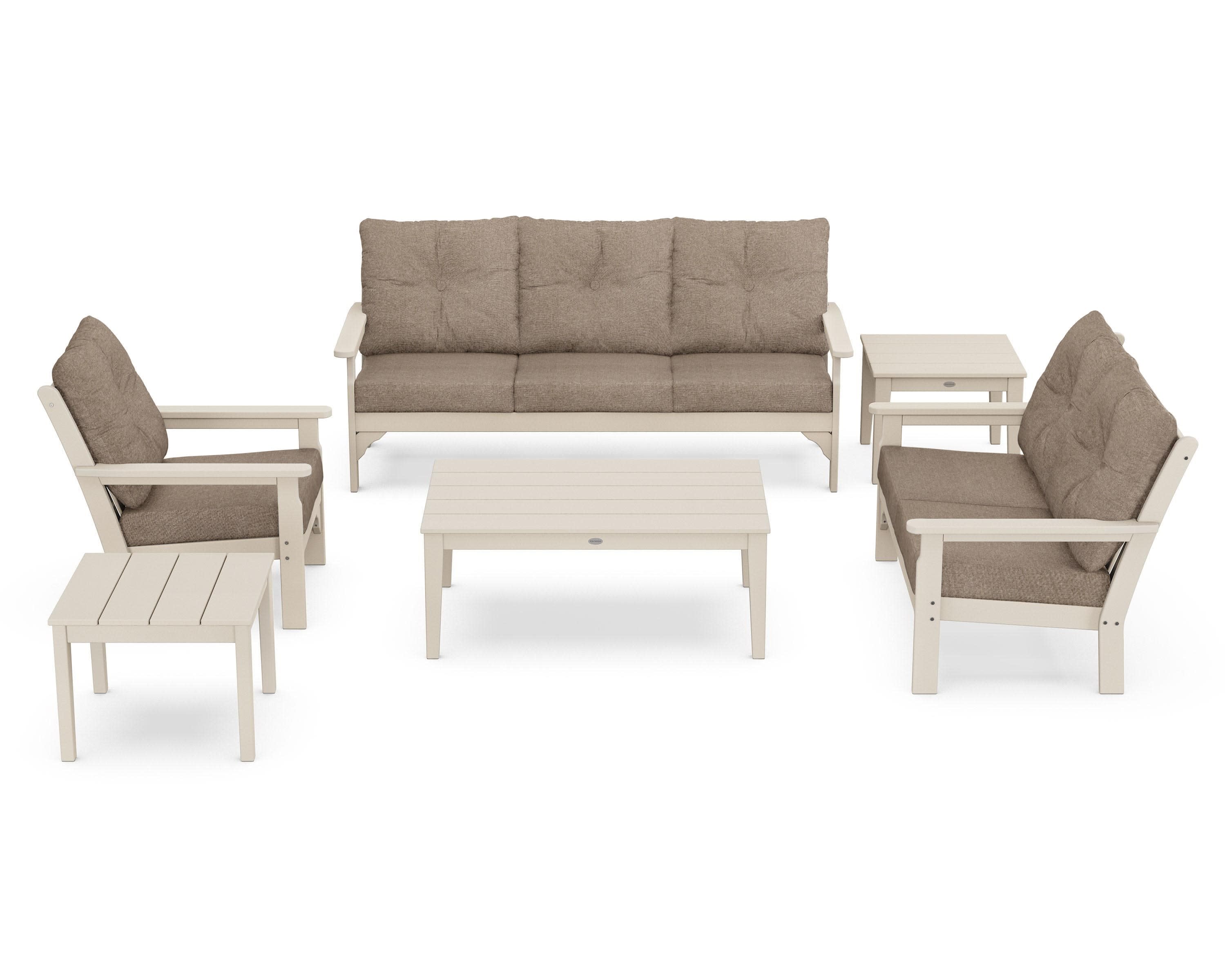 Vineyard 6-Piece Deep Seating Set in Sand / Spiced Burlap