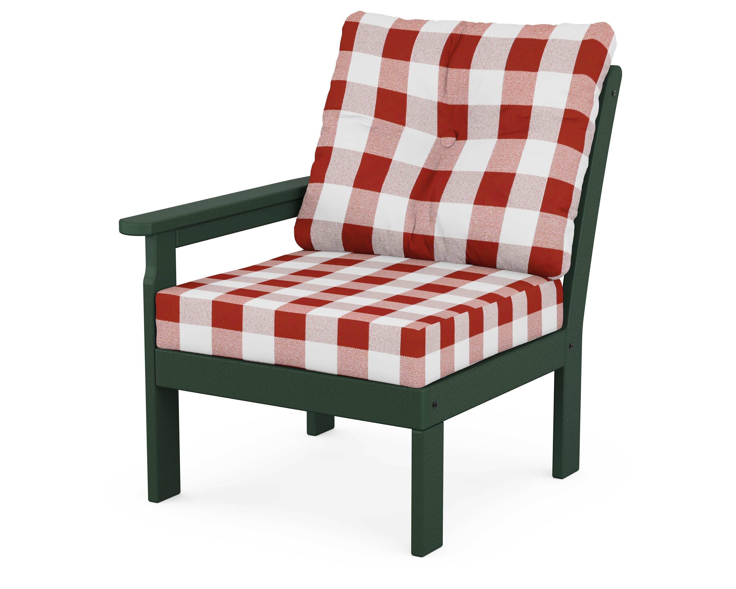Vineyard Modular Left Arm Chair in Green / Buffalo Plaid Crimson