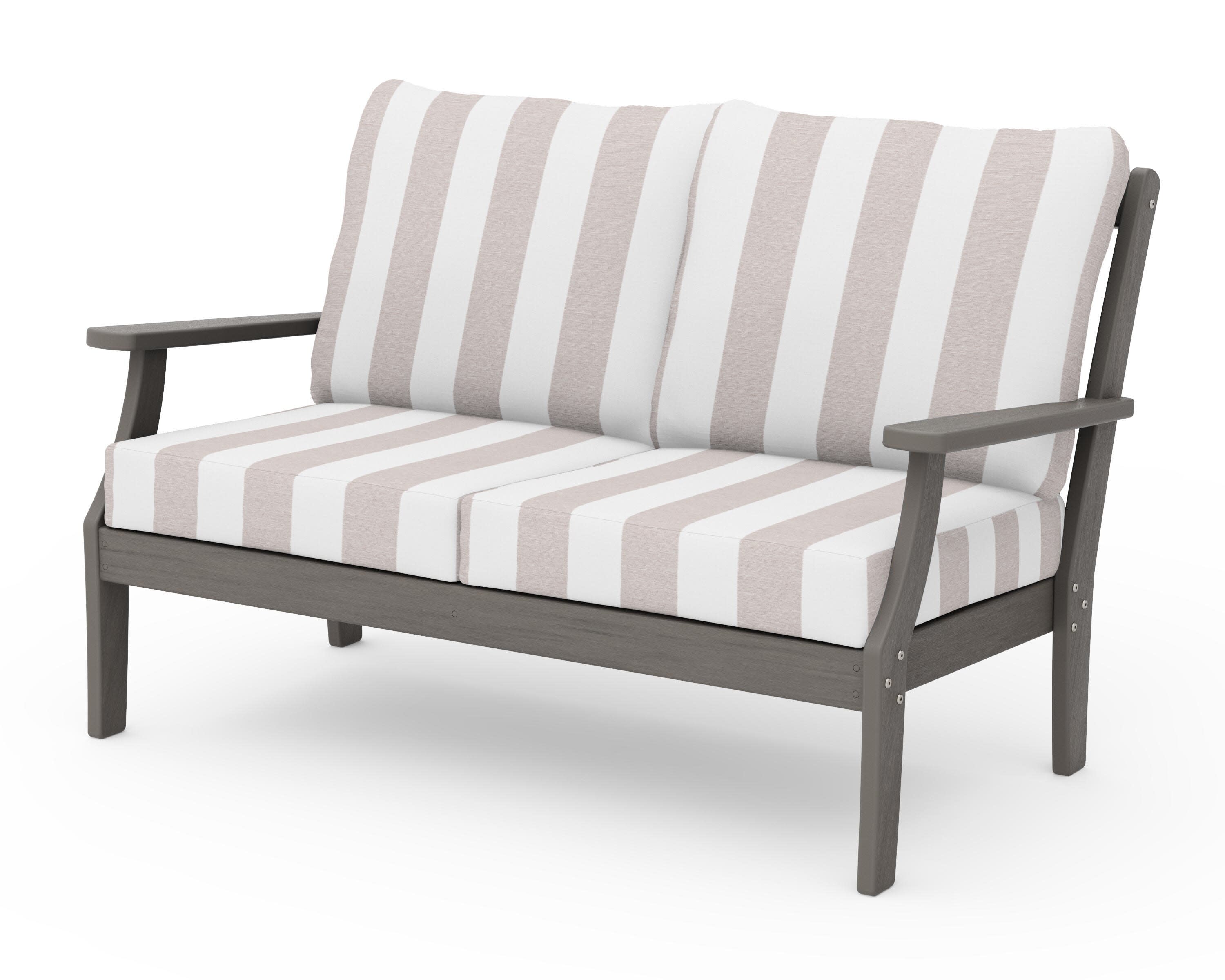Braxton Deep Seating Loveseat in Driftwood / Cabana Stripe Dune Burlap