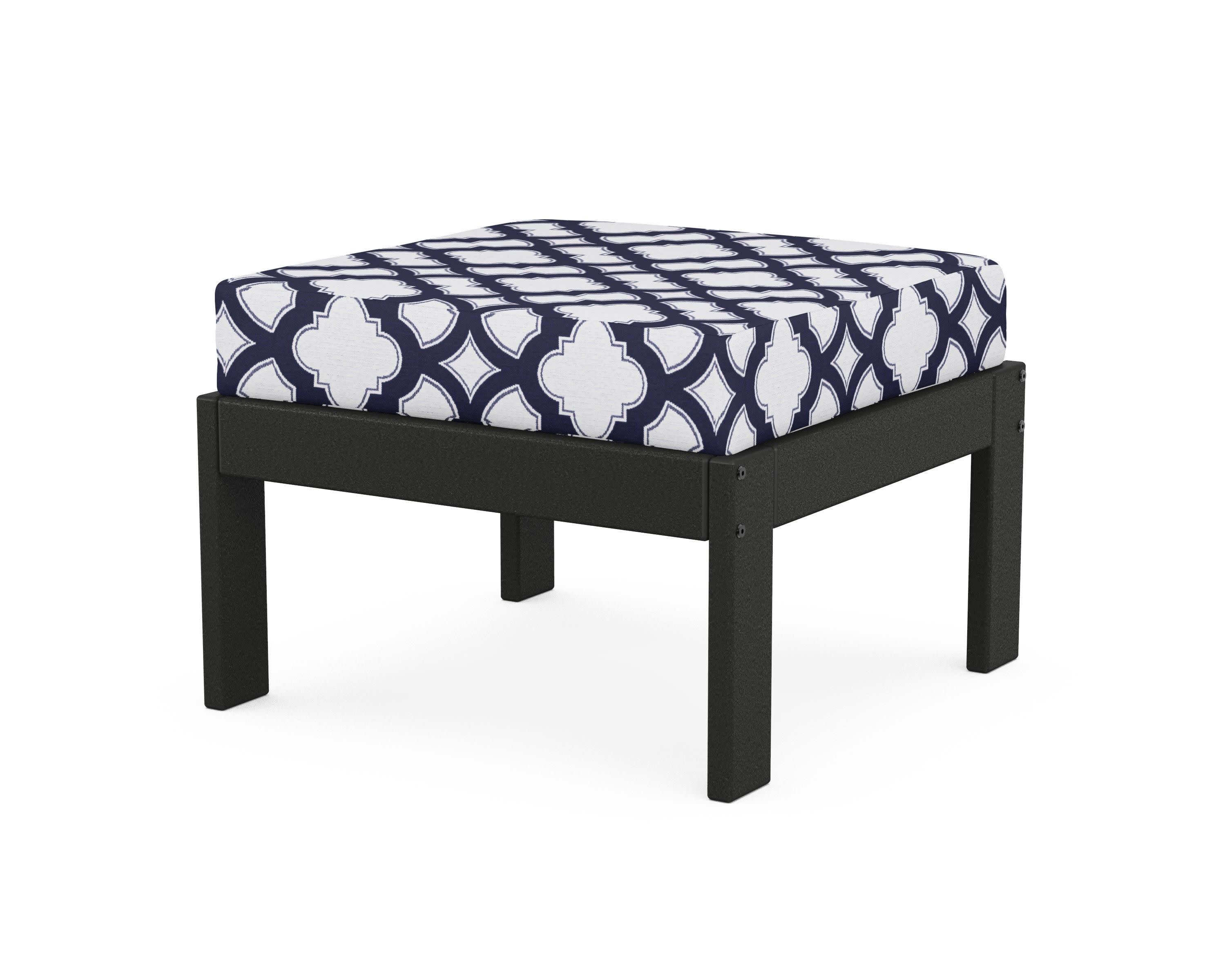 Vineyard Modular Ottoman in Black / Trellis Navy