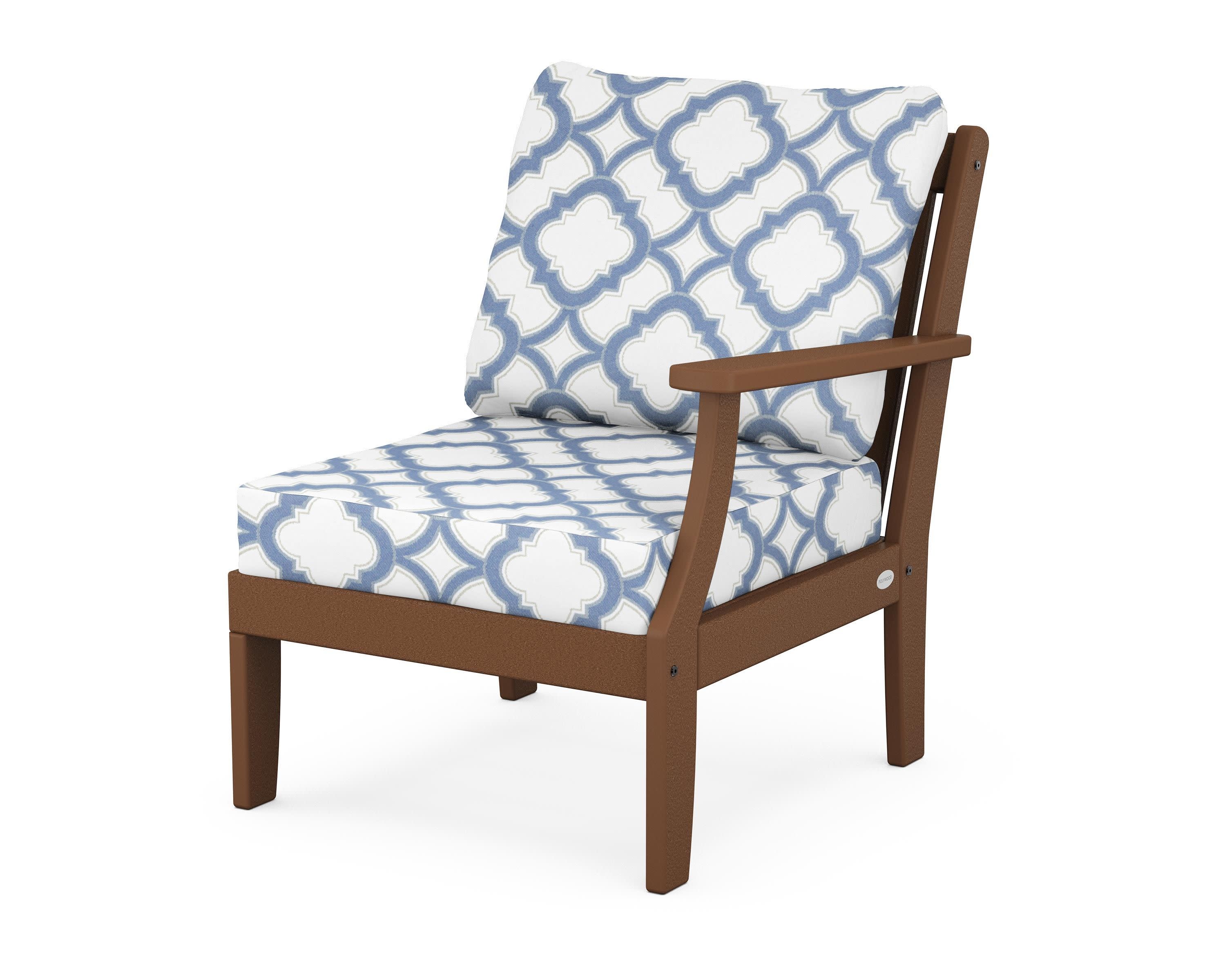 Braxton Modular Right Arm Chair in Teak / Trellis Sky Blue
