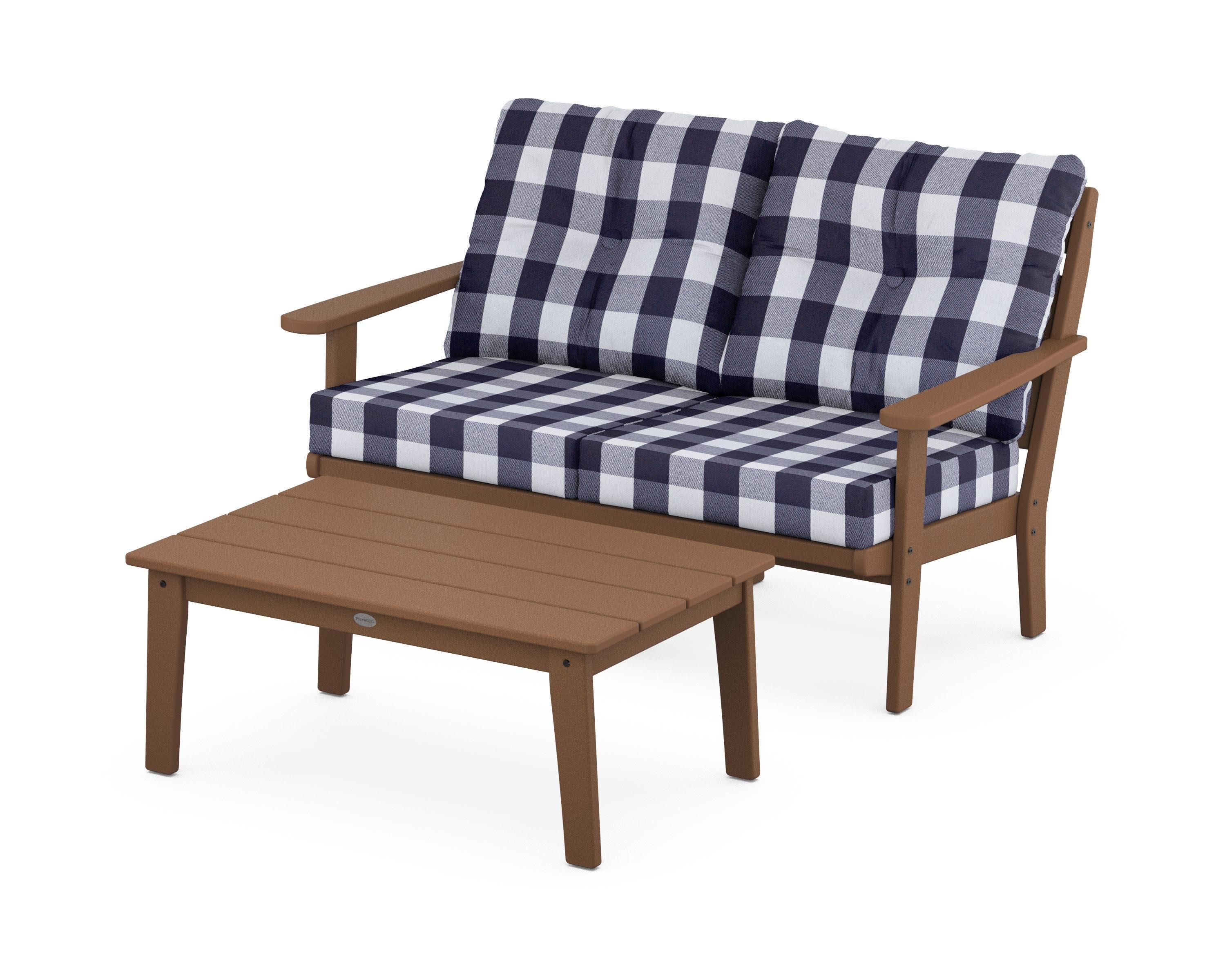 Lakeside 2-Piece Lounge Loveseat Set in Teak / Buffalo Plaid Navy