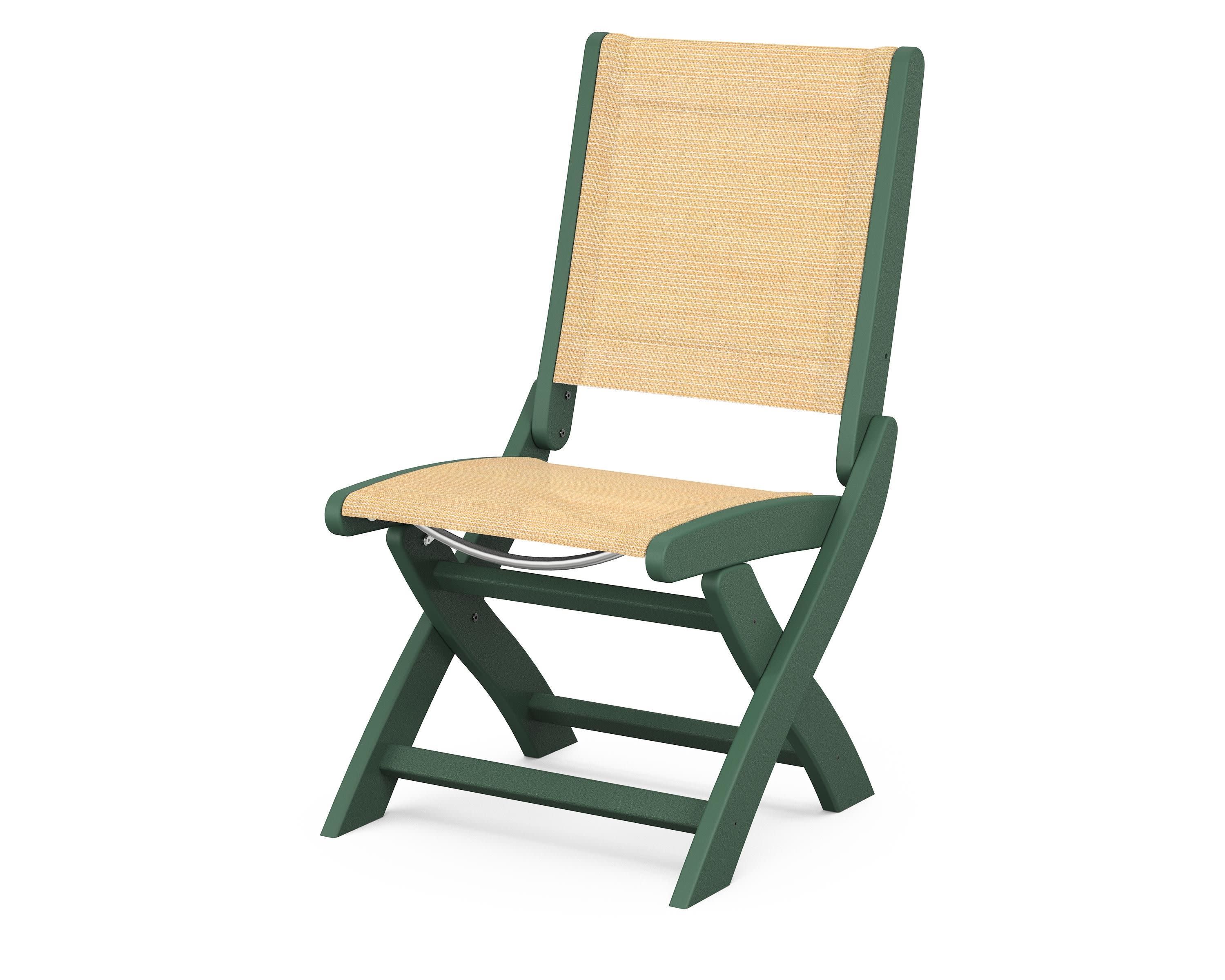 Coastal Folding Side Chair in Green / Dupioni Apricot Sling