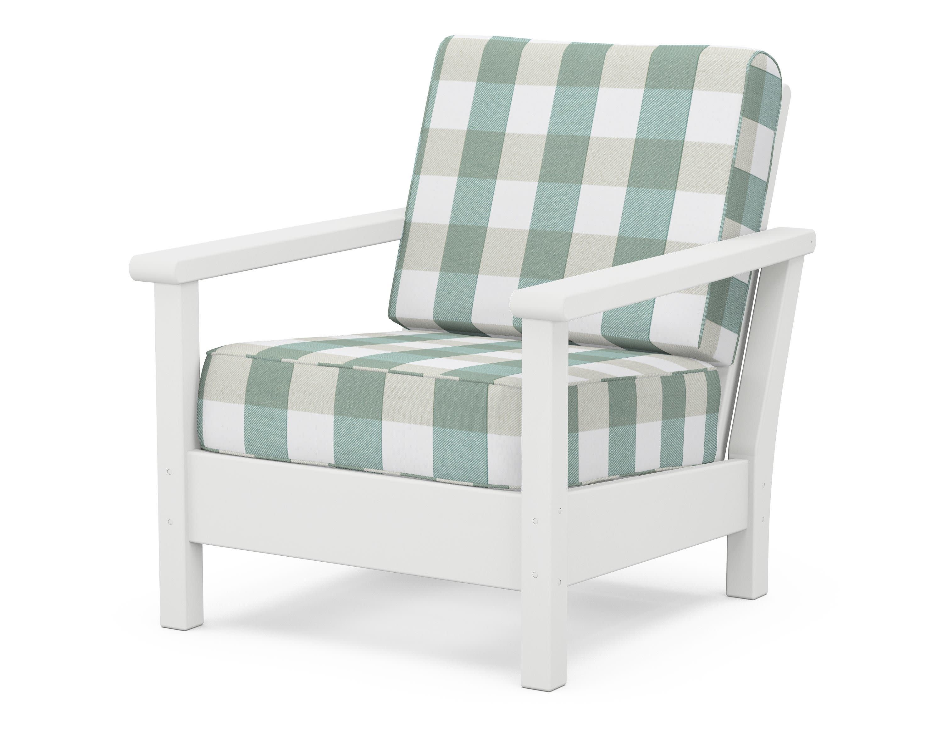 Harbour Deep Seating Chair in White / Buffalo Plaid Glacier Spa