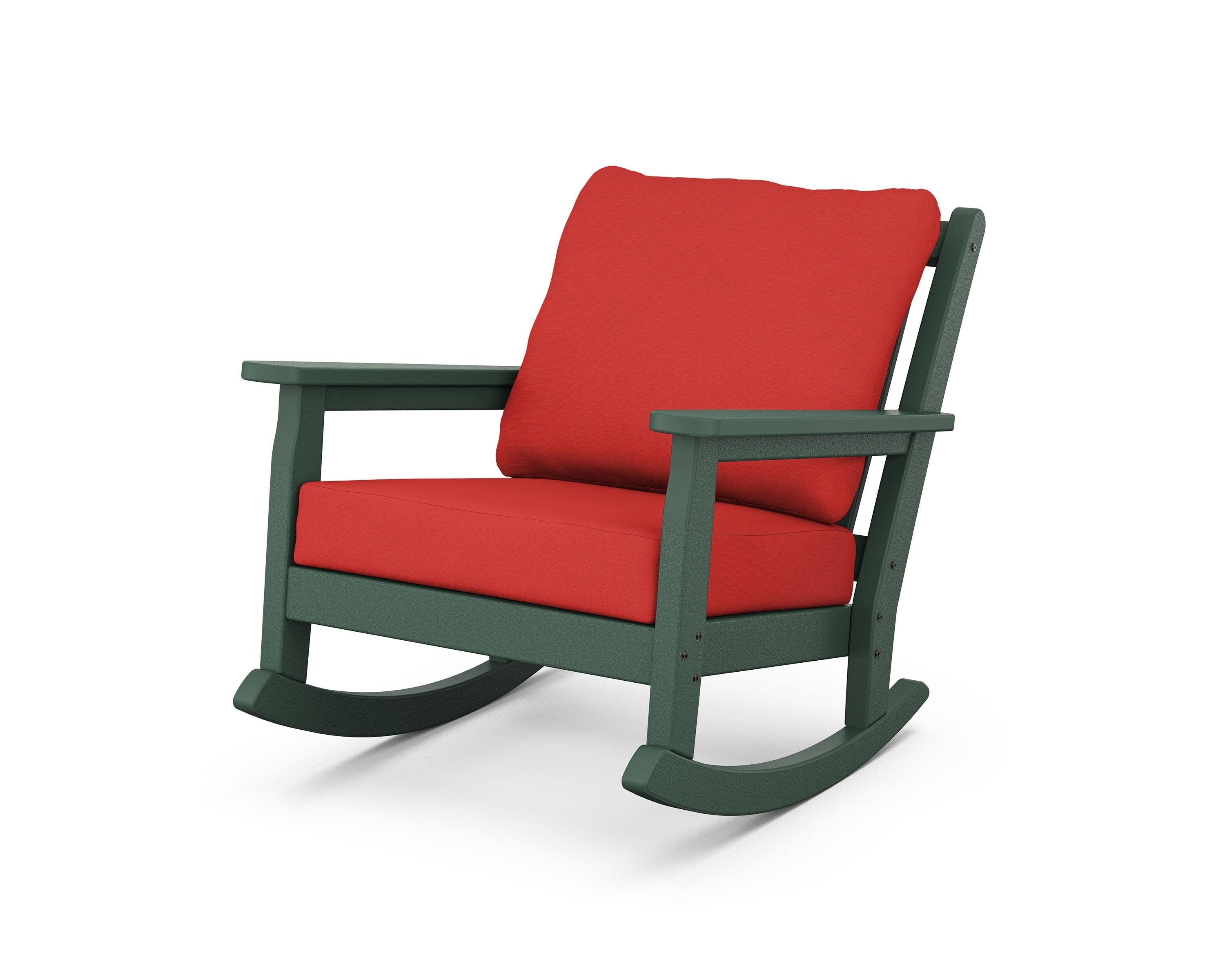 Chippendale Deep Seating Rocking Chair in Green / Crimson Linen