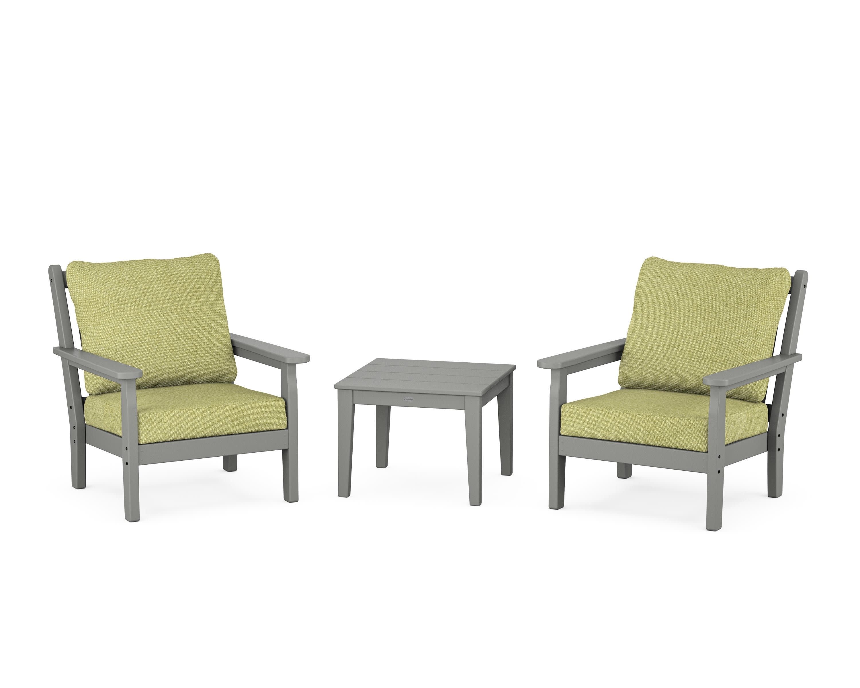 Chippendale 3-Piece Deep Seating Set in Slate Grey / Chartreuse Boucle