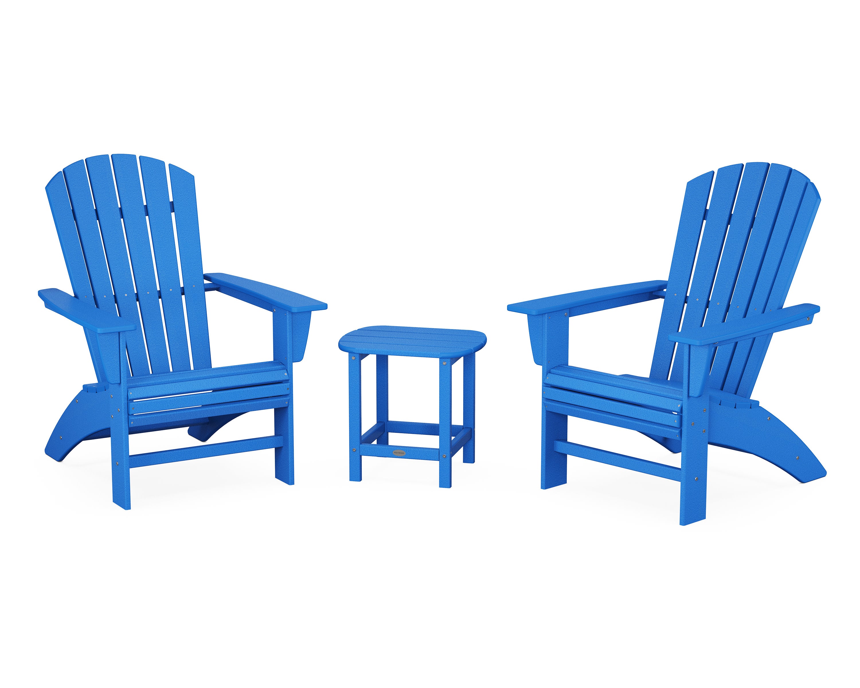 Nautical 3-Piece Curveback Adirondack Set in Pacific Blue