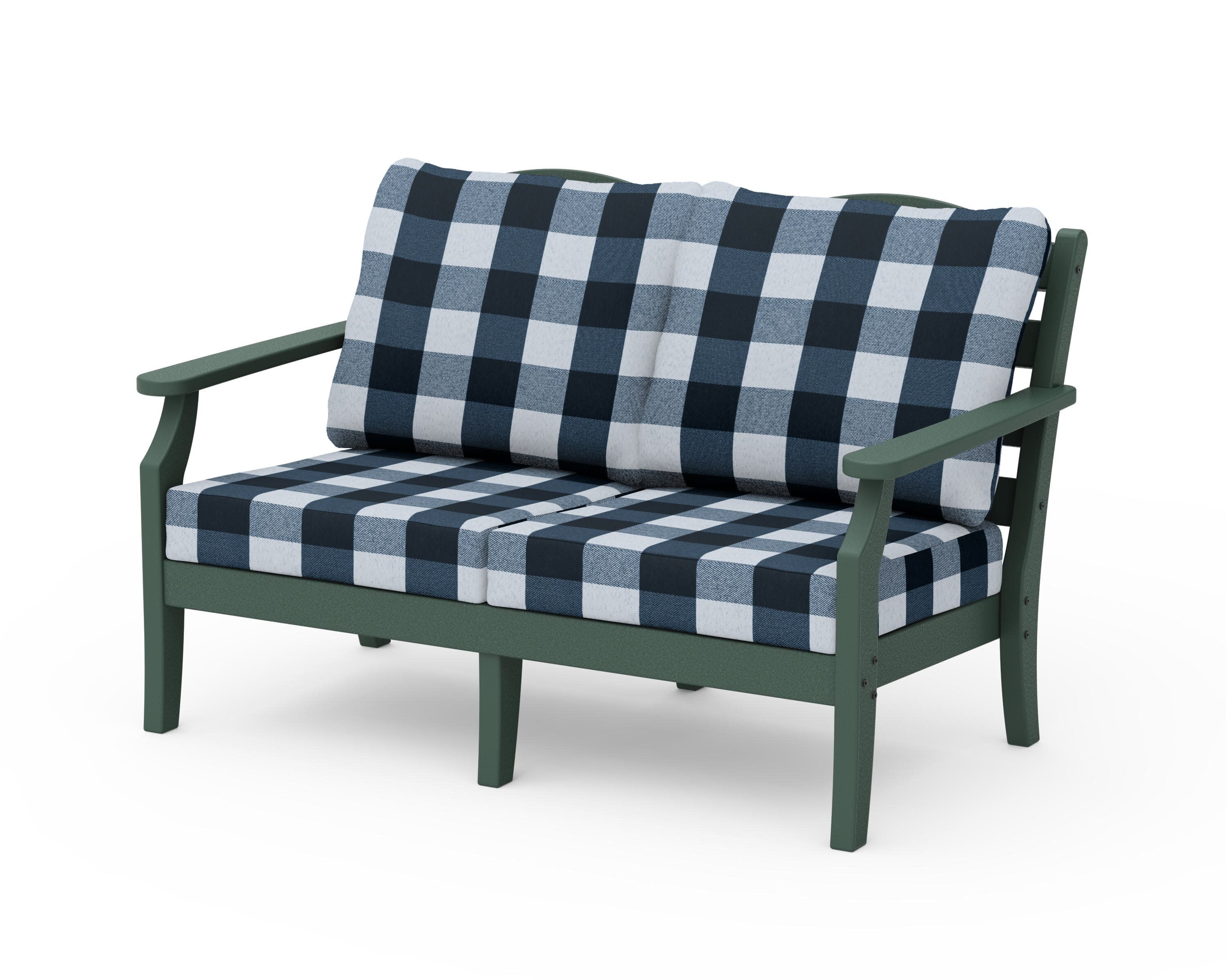 Savannah Deep Seating Loveseat in Green / Buffalo Plaid Marine Indigo