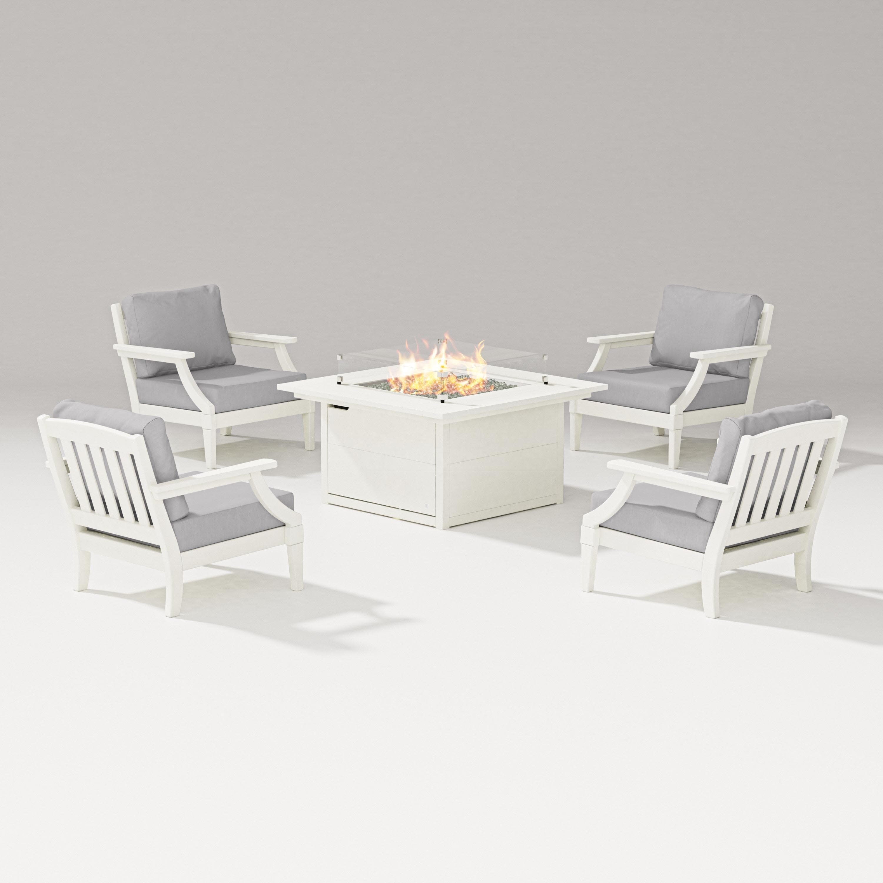 Estate 5-Piece Lounge Fire Table Set in Vintage White / Granite