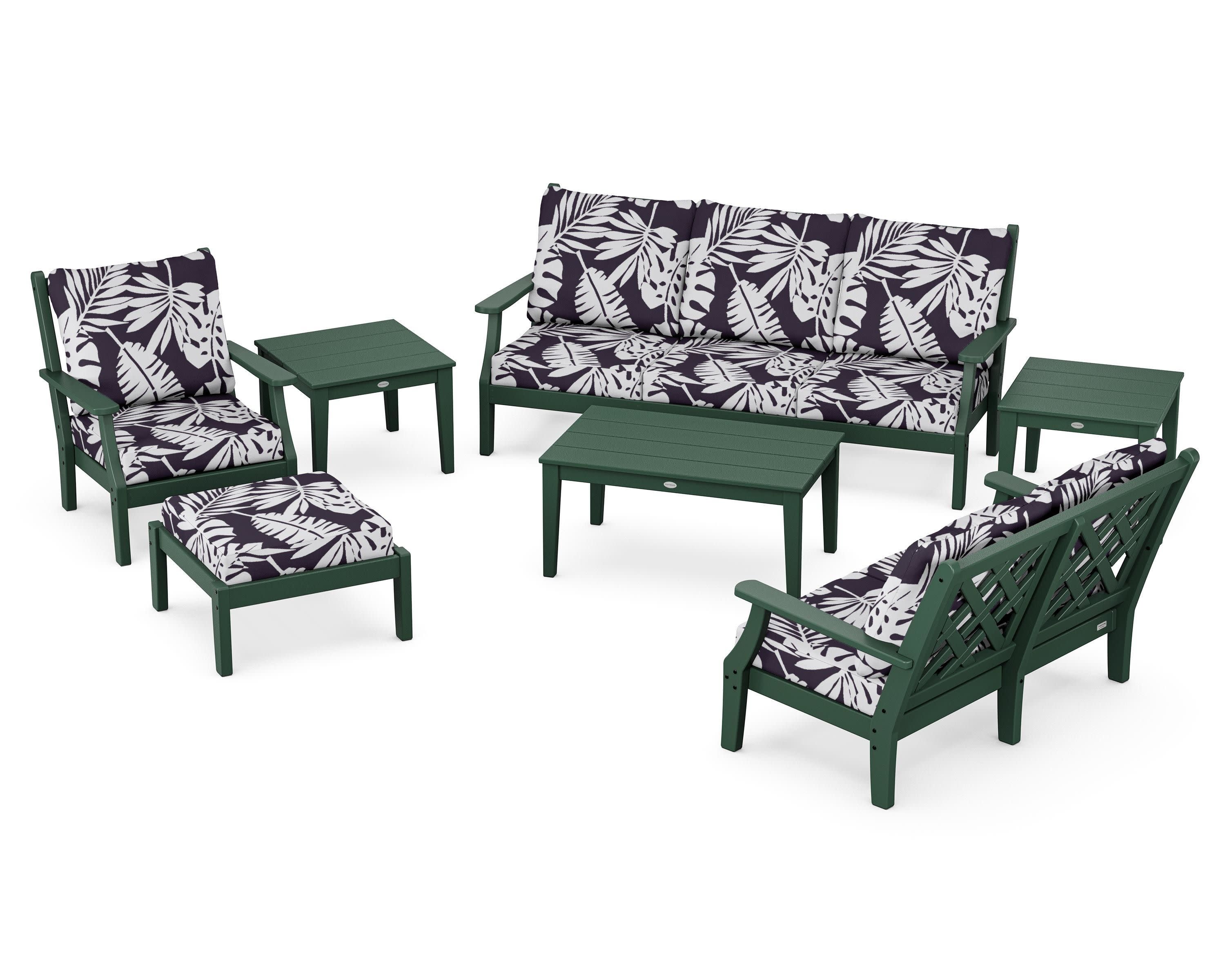 Wovendale 7-Piece Deep Seating Set in Green / Leaf Navy