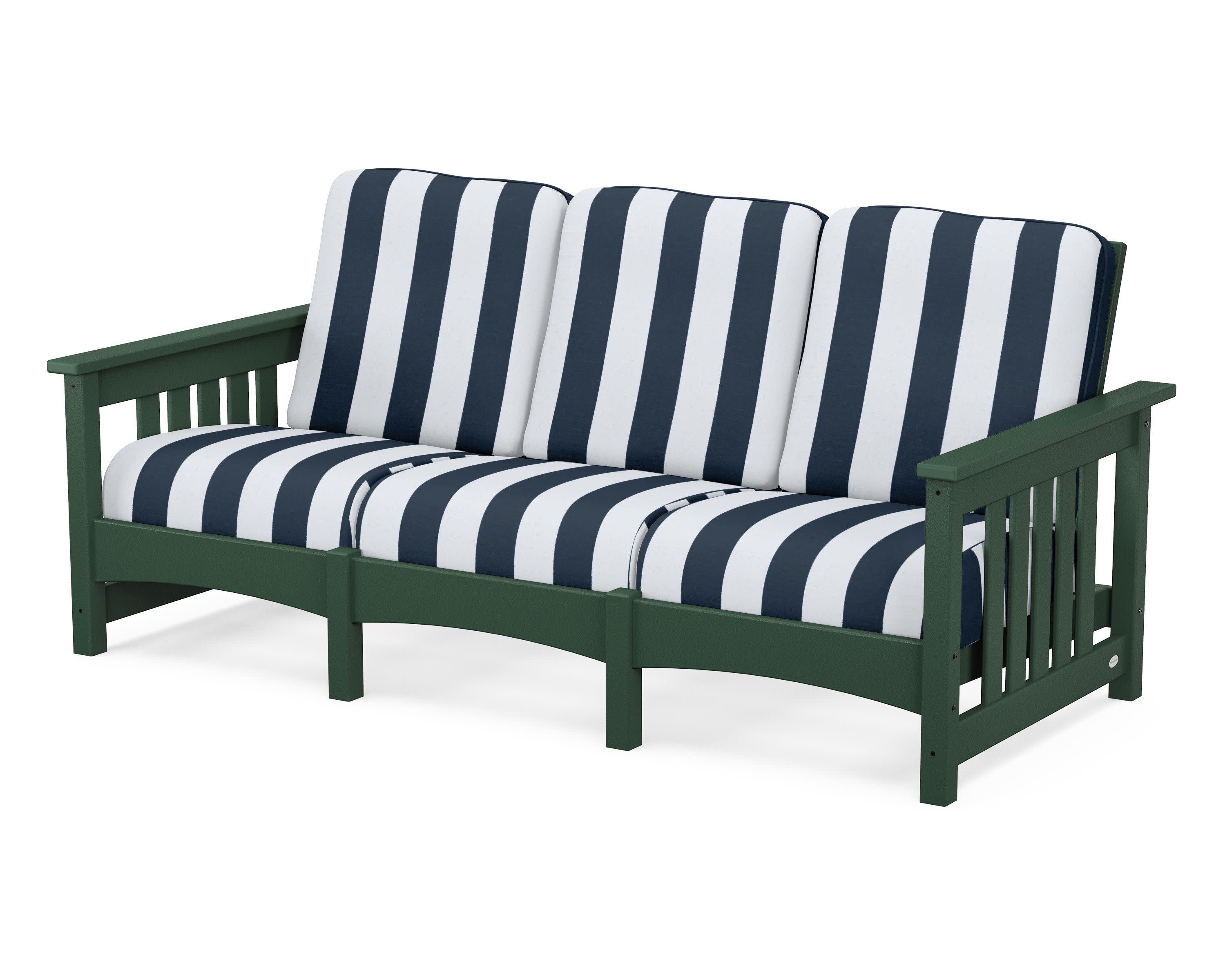 Club Mission Sofa in Green / Cabana Stripe Marine Indigo