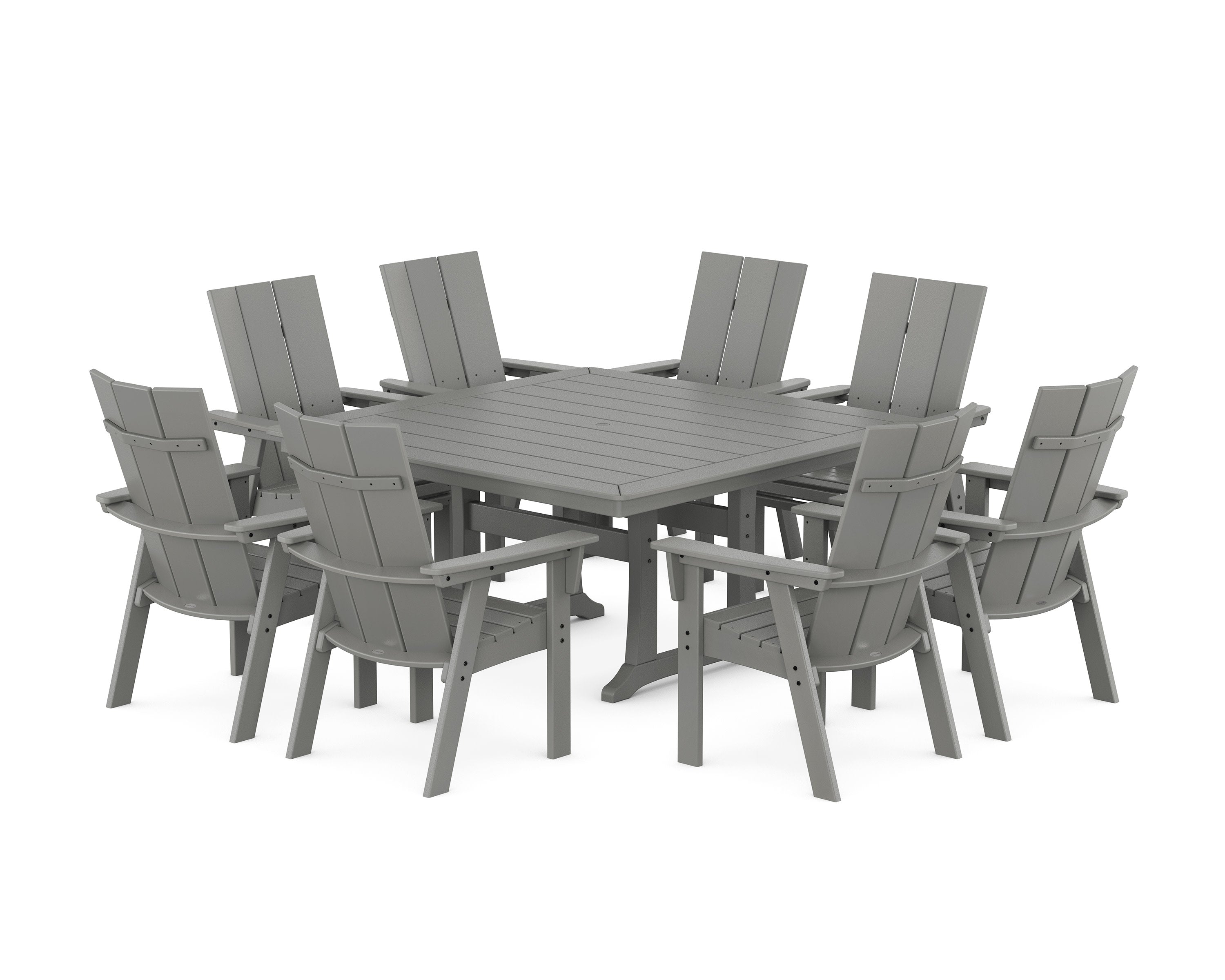 Modern Curveback Adirondack 9-Piece Square Dining Set with Trestle Legs in Slate Grey
