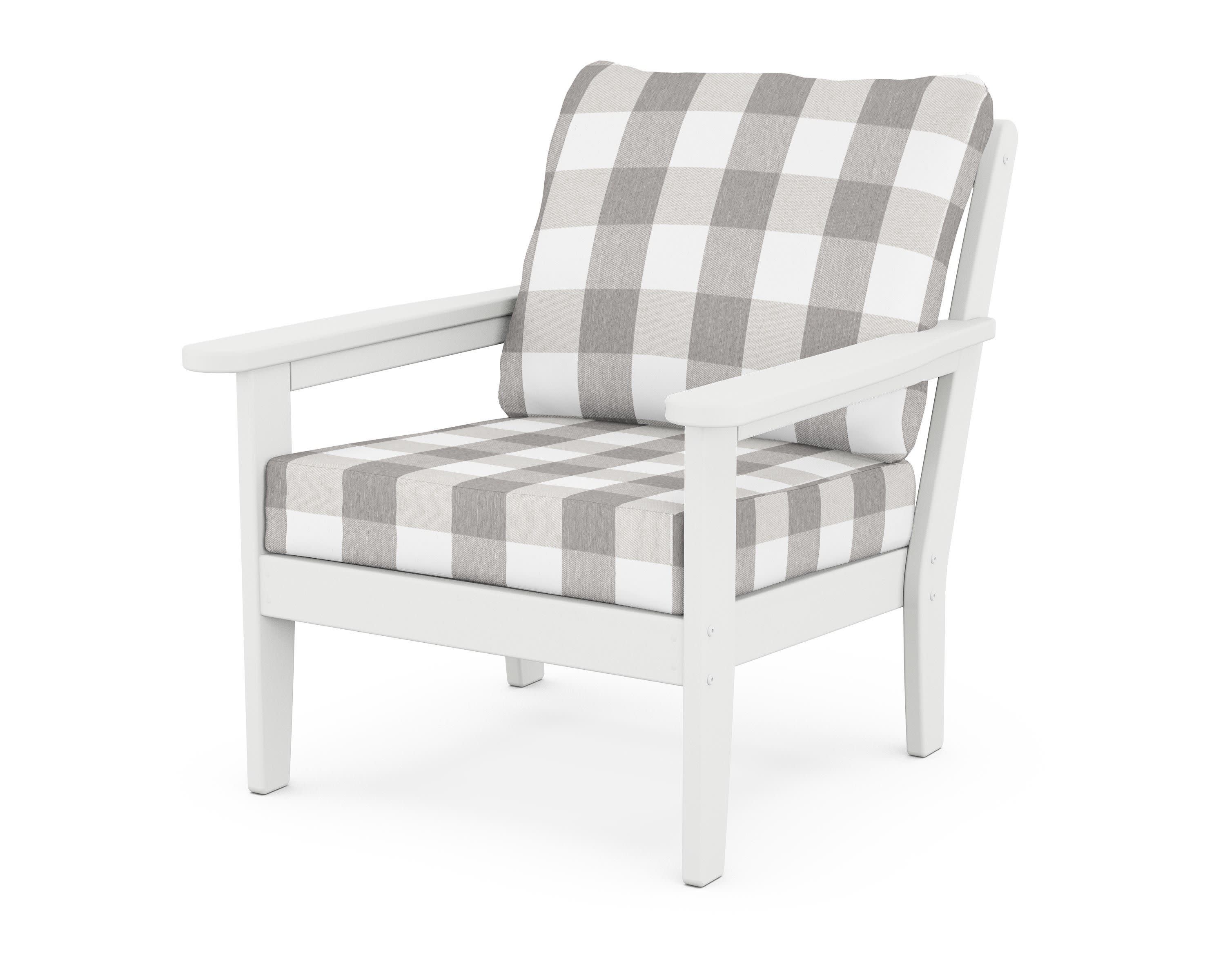 Cottage Deep Seating Chair in White / Buffalo Plaid Grey Mist