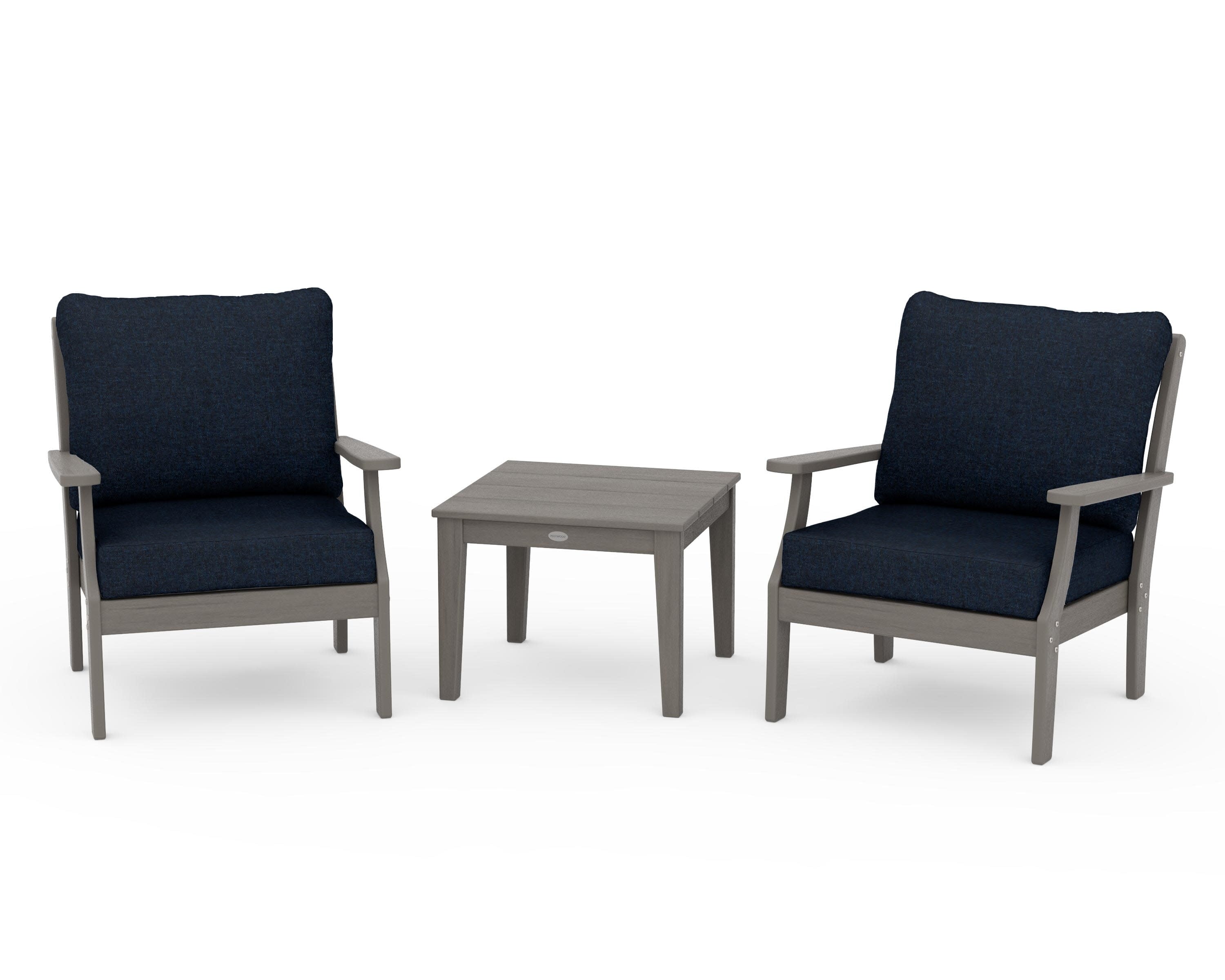 Braxton 3-Piece Deep Seating Set in Driftwood / Marine Indigo
