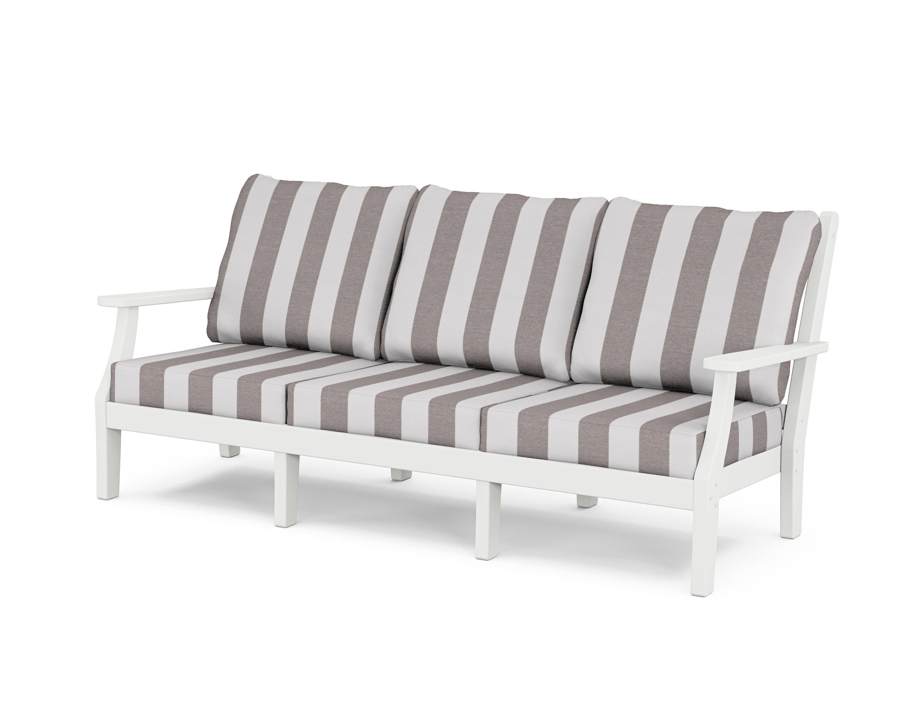 Wovendale Deep Seating Sofa in White / Cabana Stripe Grey Mist