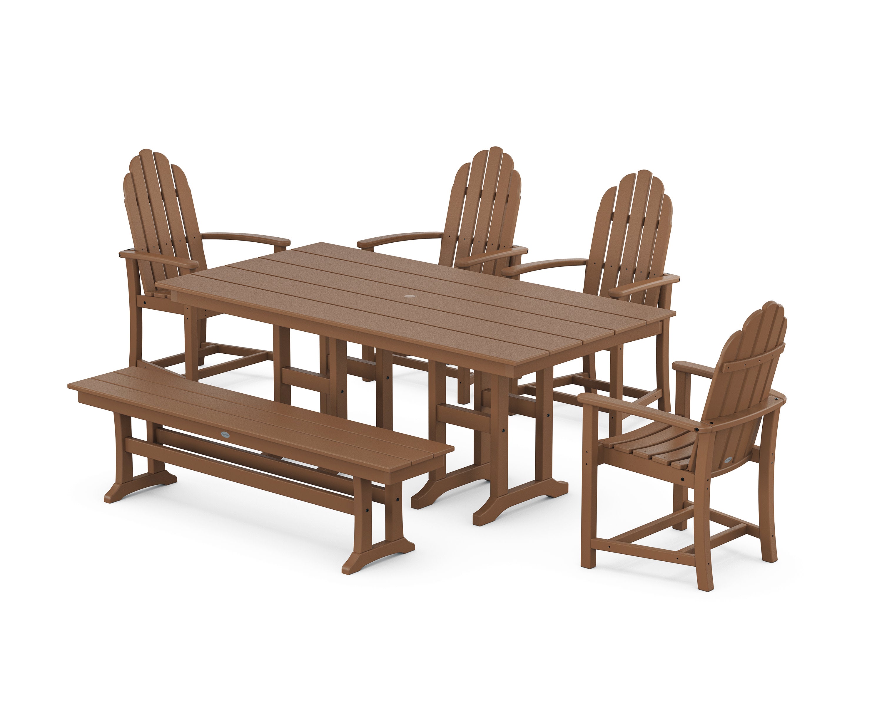 Classic Adirondack 6-Piece Farmhouse Dining Set with Bench in Teak
