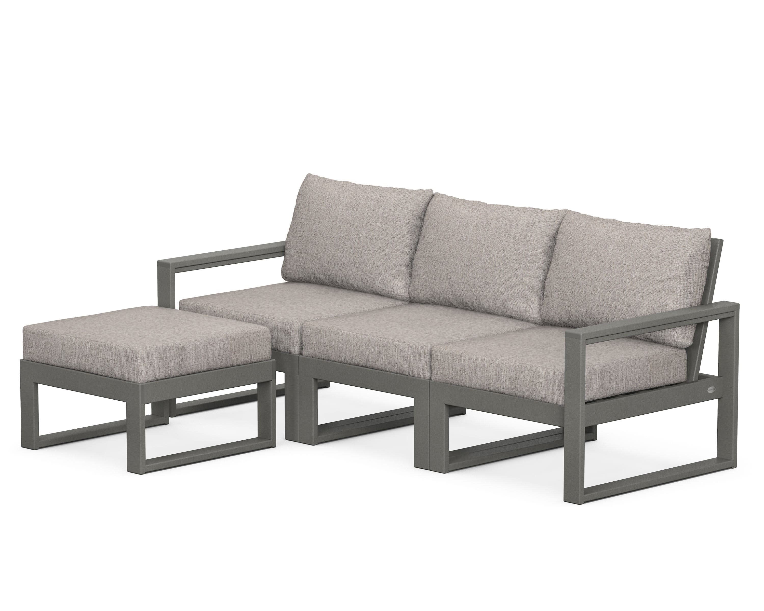 EDGE 4-Piece Modular Deep Seating Set with Ottoman in Slate Grey / Weathered Tweed