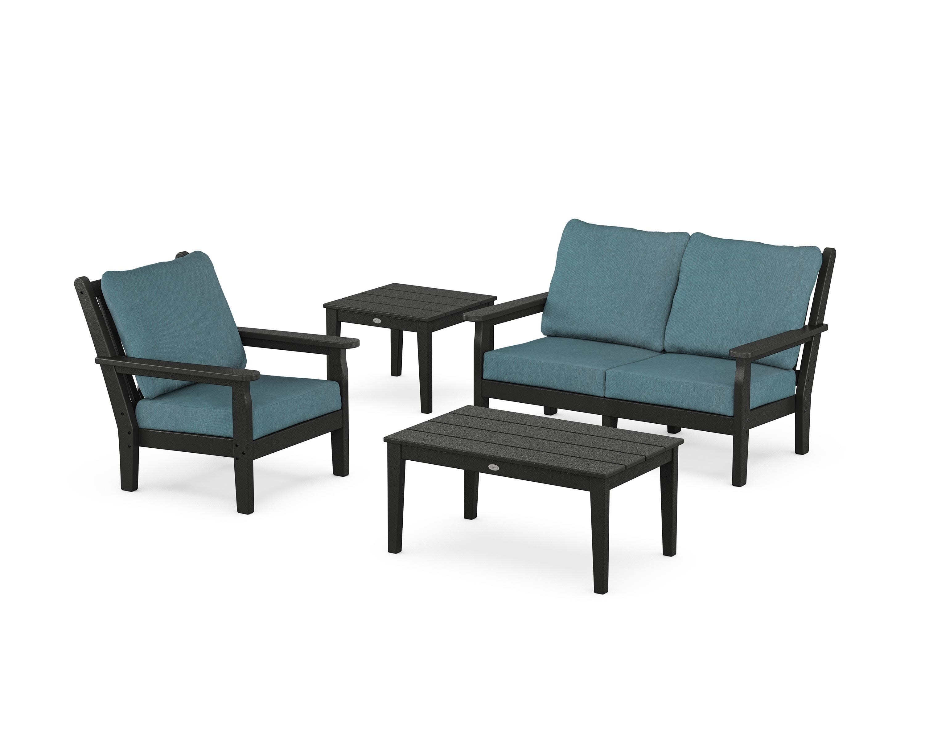 Chippendale 4-Piece Deep Seating Set in Black / Ocean Teal