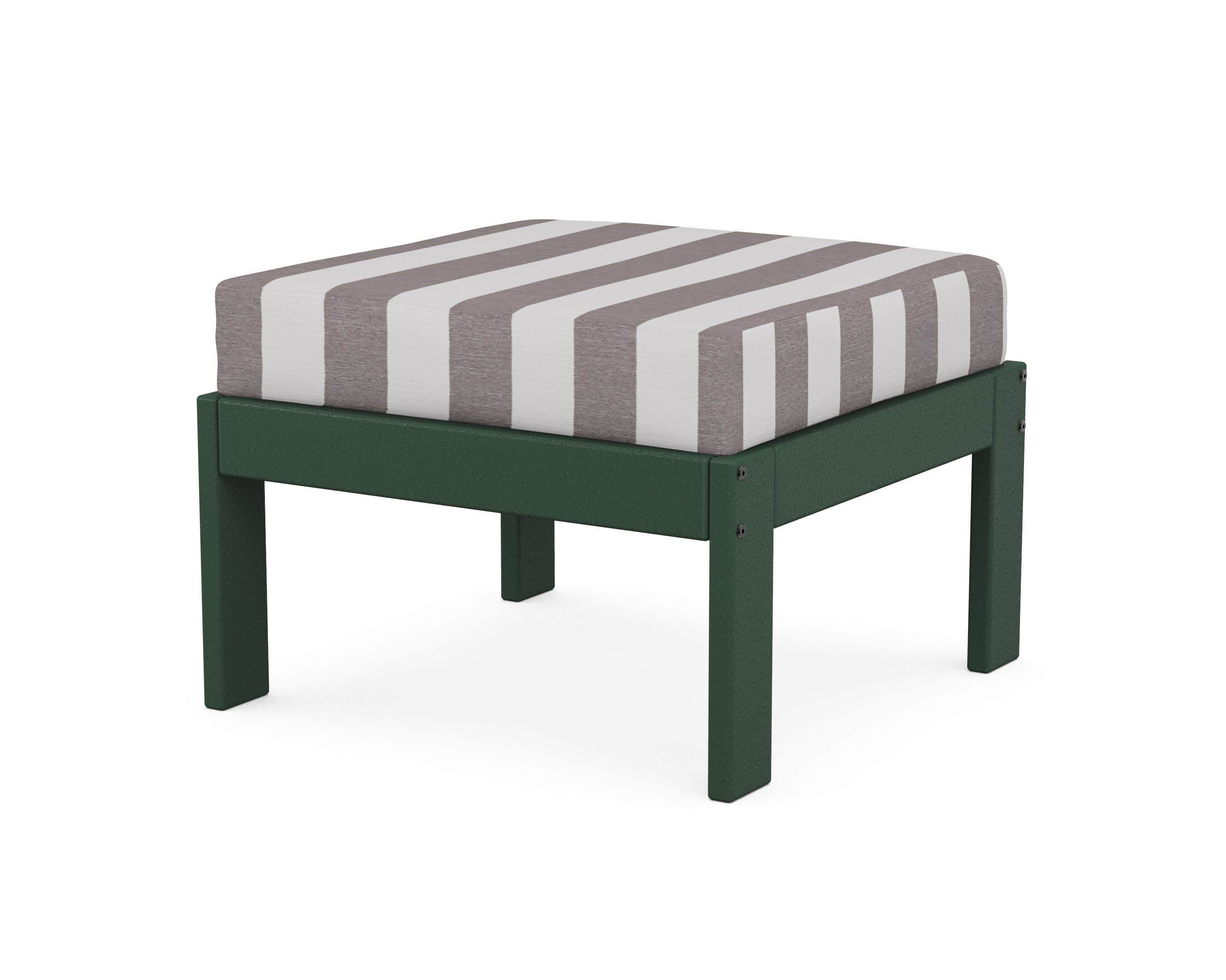 Vineyard Modular Ottoman in Green / Cabana Stripe Grey Mist
