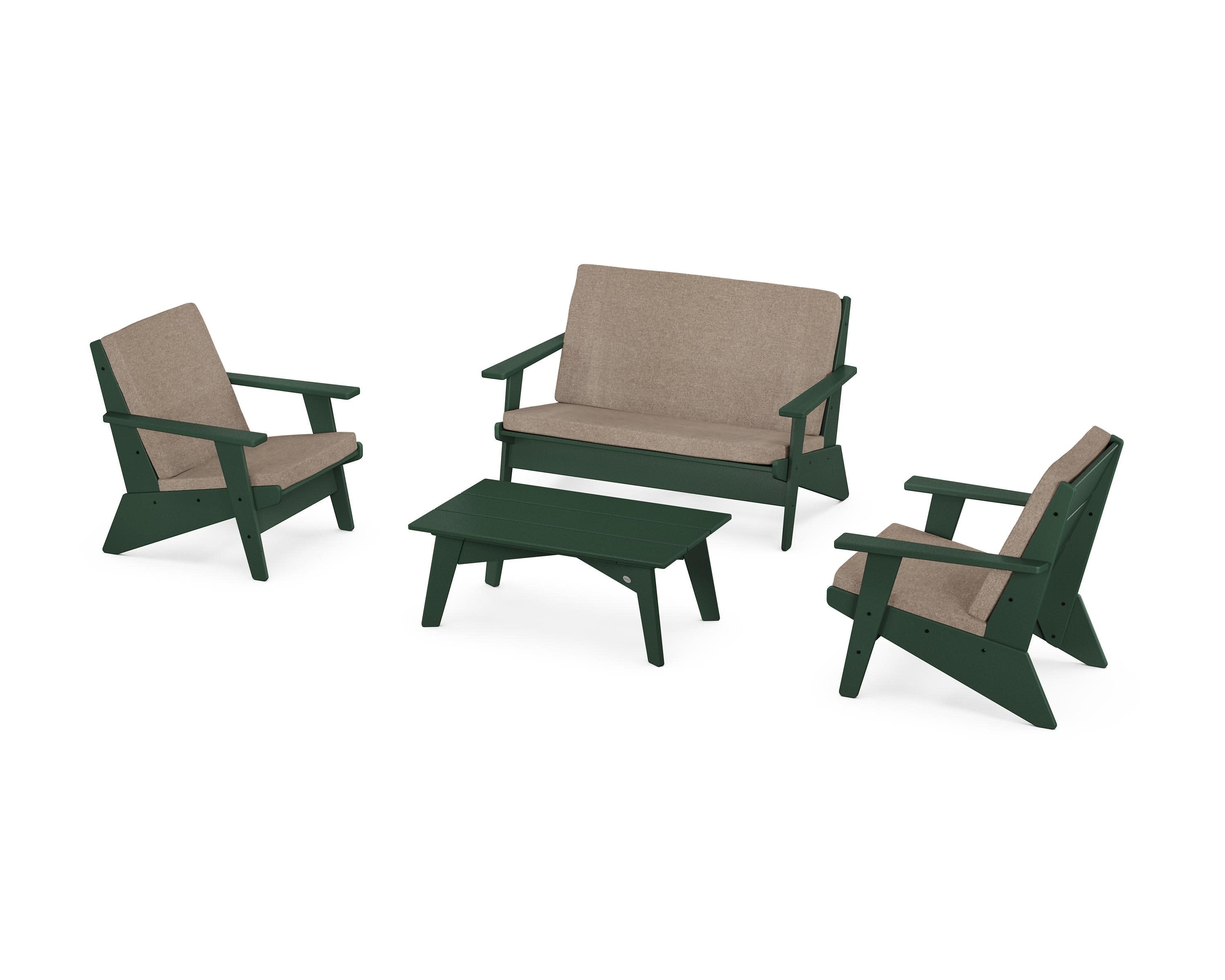 Riviera Modern Lounge 4-Piece Set in Green / Spiced Burlap