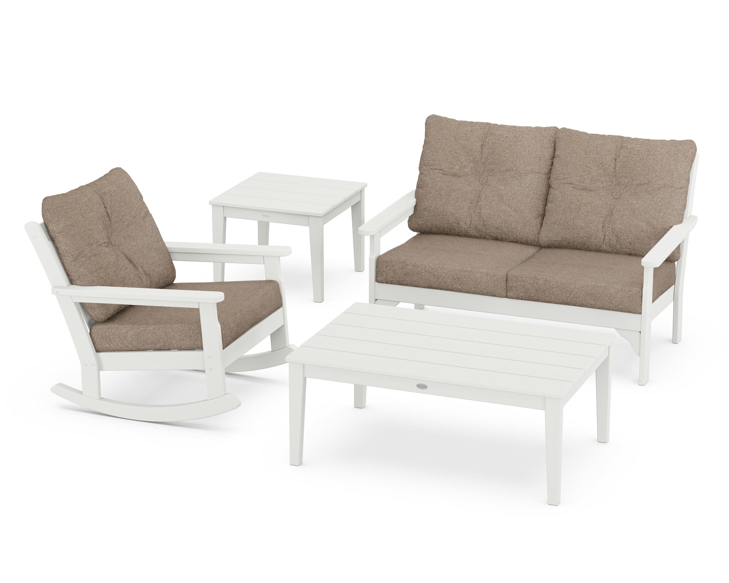 Vineyard 4-Piece Deep Seating Rocker Set in Vintage White / Spiced Burlap