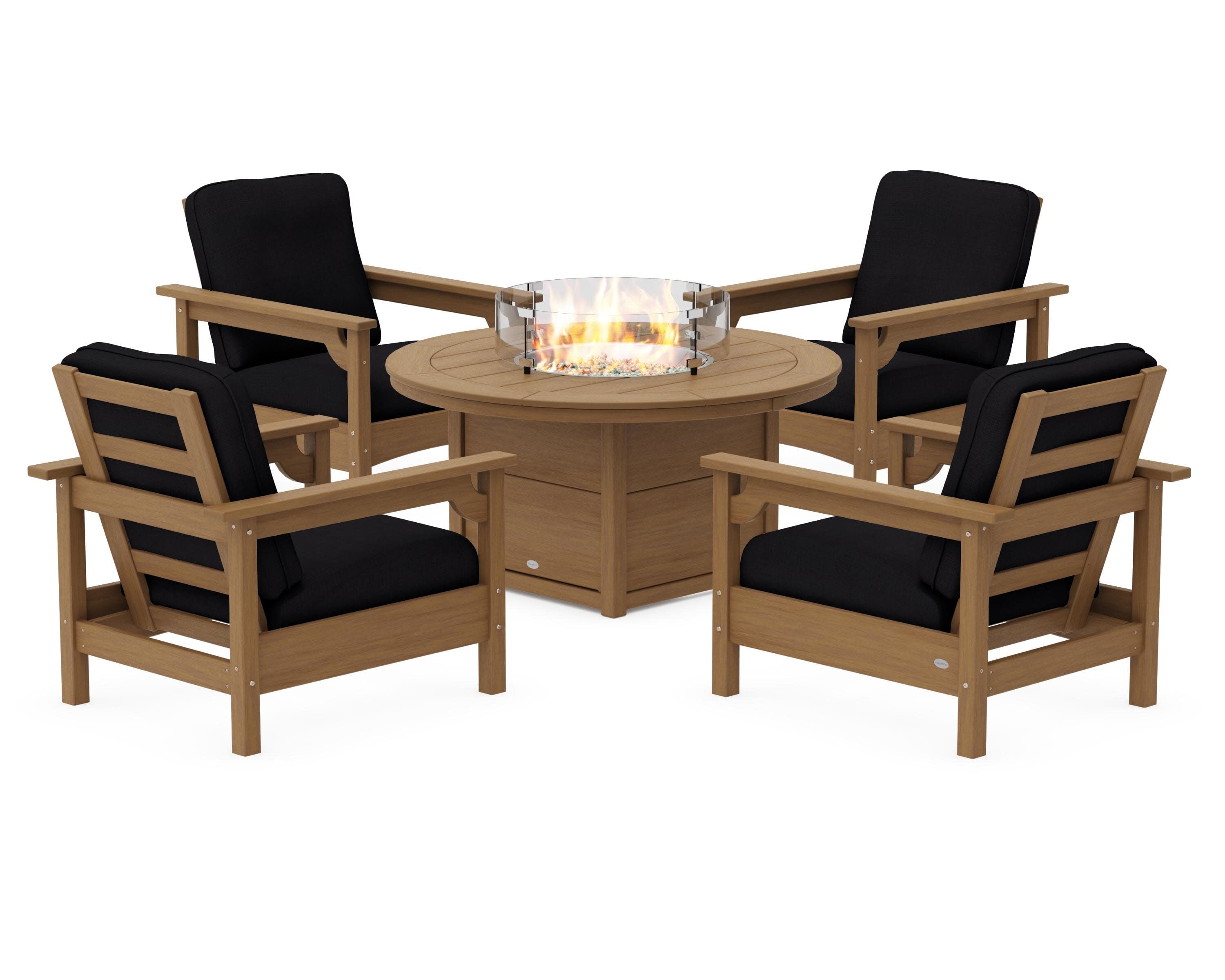Club 5-Piece Conversation Set with Fire Pit Table in Natural / Midnight Linen