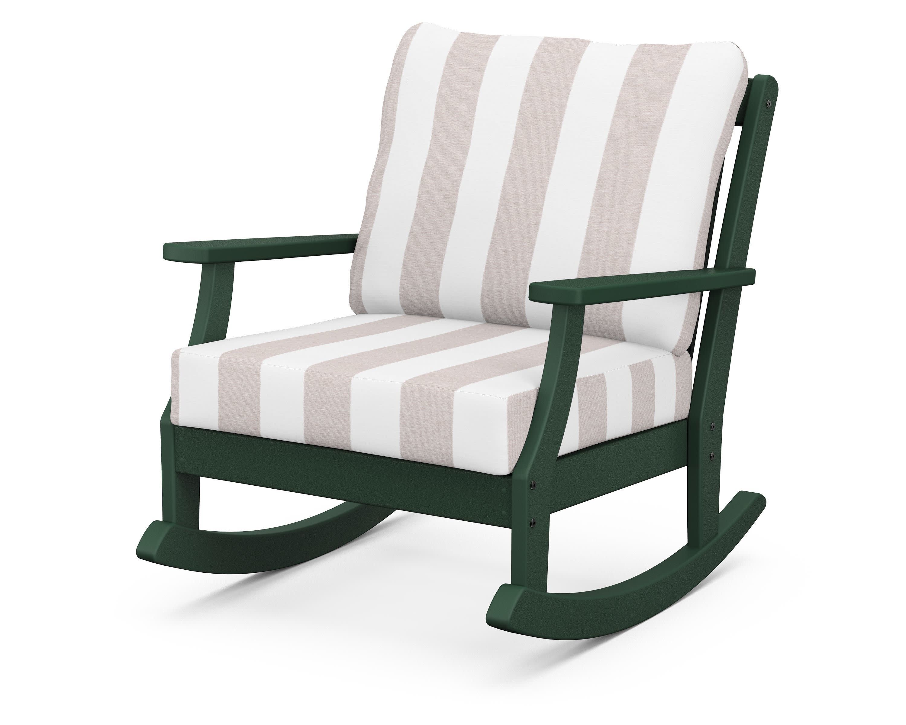 Braxton Deep Seating Rocking Chair in Green / Cabana Stripe Dune Burlap