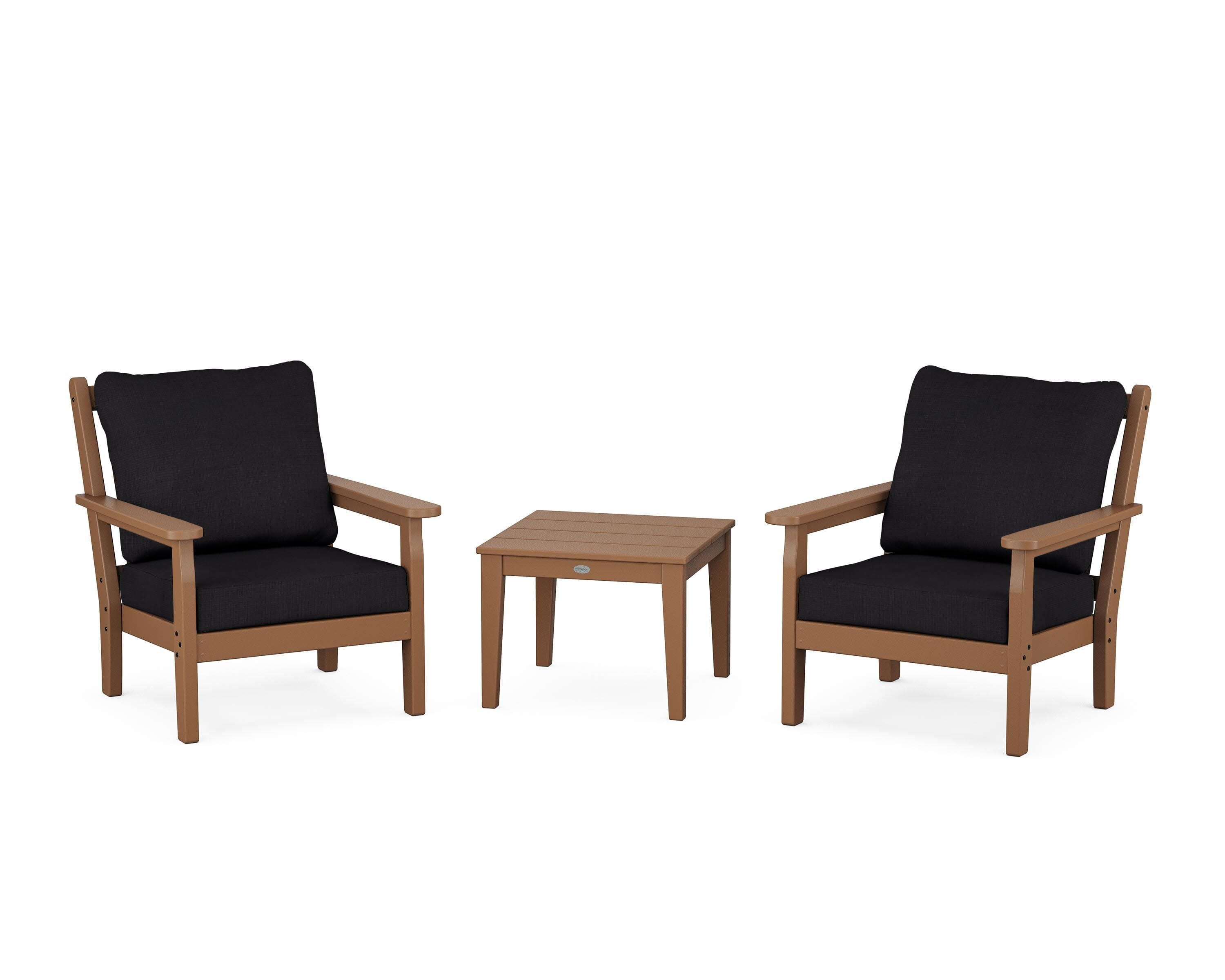 Chippendale 3-Piece Deep Seating Set in Teak / Midnight Linen