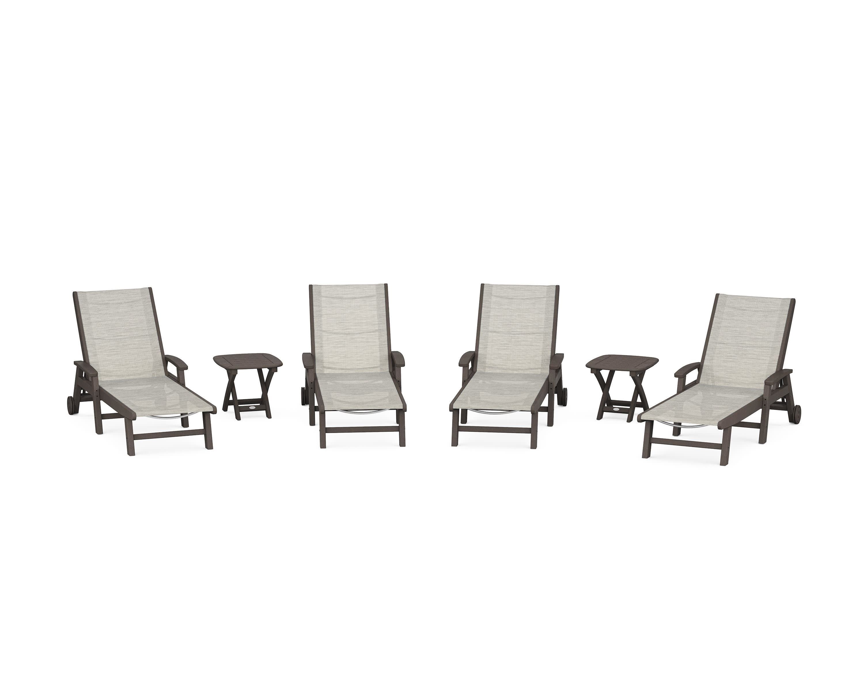 Coastal Chaise 6-Piece Set with Wheels in Vintage Coffee / Birch Sling