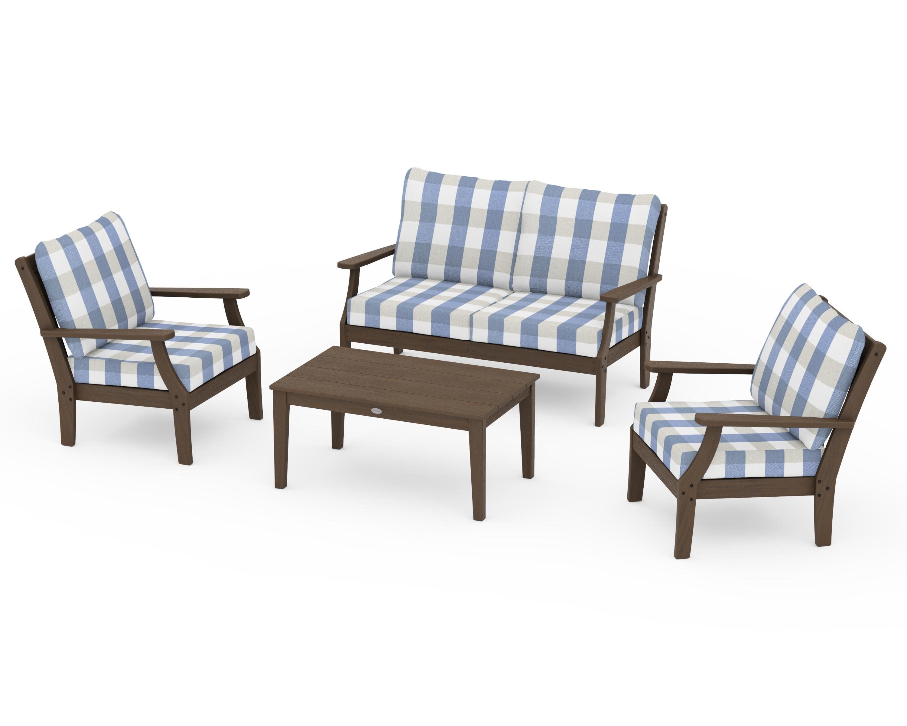 Braxton 4-Piece Deep Seating Chair Set in Kona / Buffalo Plaid Sky Blue