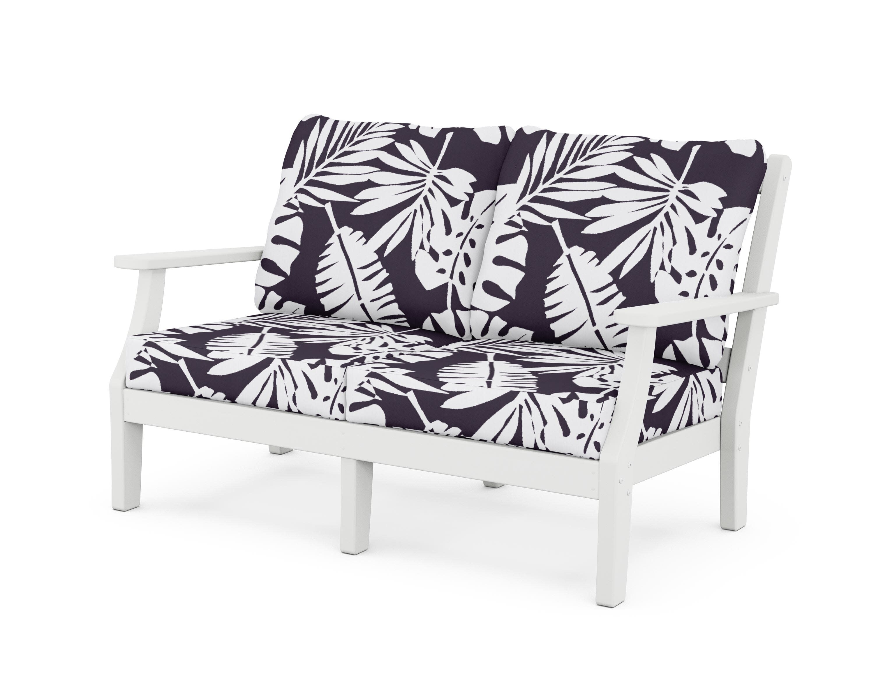 Chinoiserie Deep Seating Loveseat in White / Leaf Navy