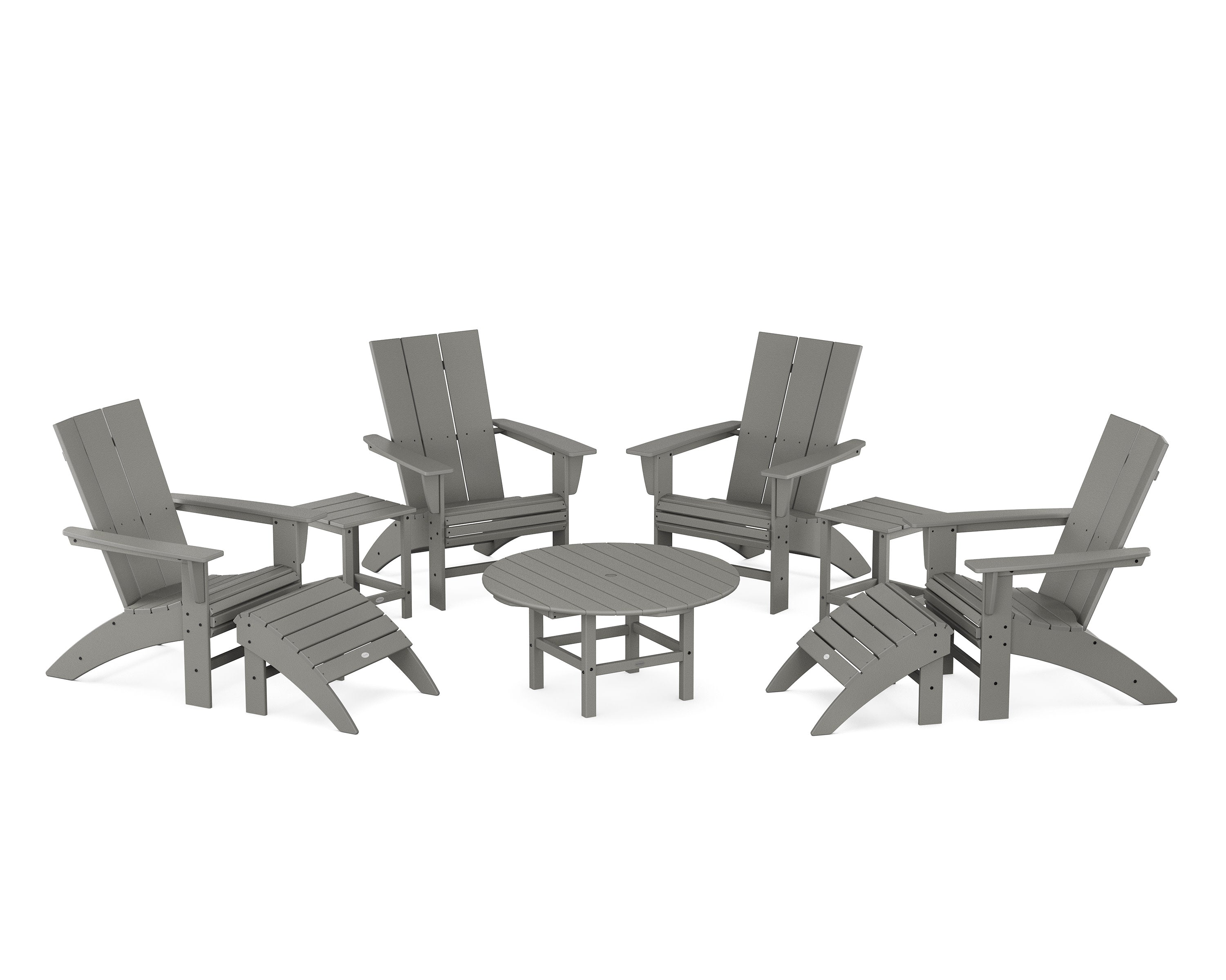 Modern Curveback Adirondack Chair 9-Piece Conversation Set in Slate Grey
