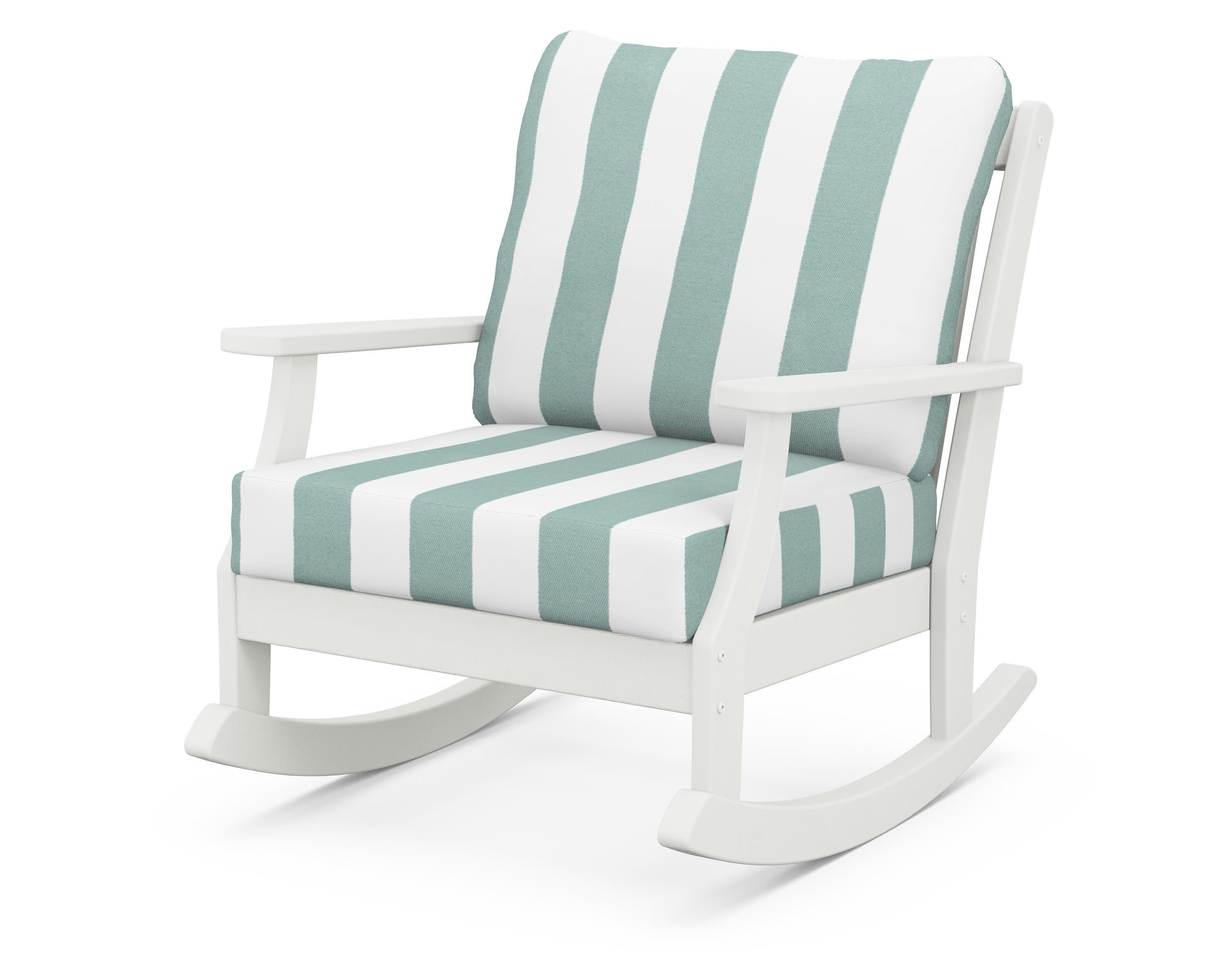 Braxton Deep Seating Rocking Chair in Vintage White / Cabana Stripe Glacier Spa