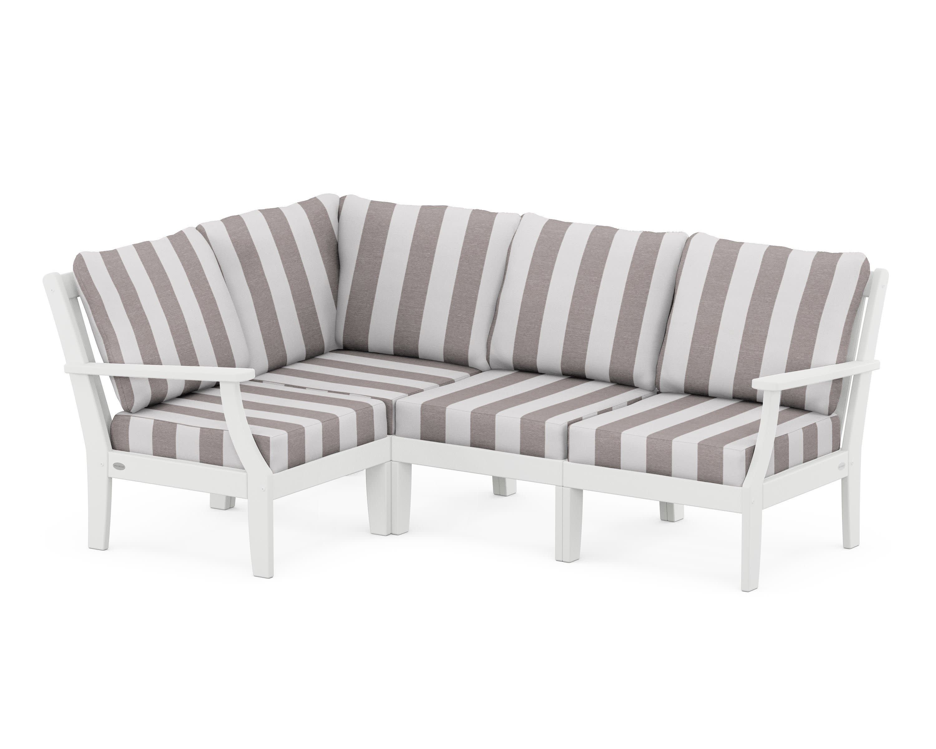 Braxton Modular 4-Piece Deep Seating Set in White / Cabana Stripe Grey Mist