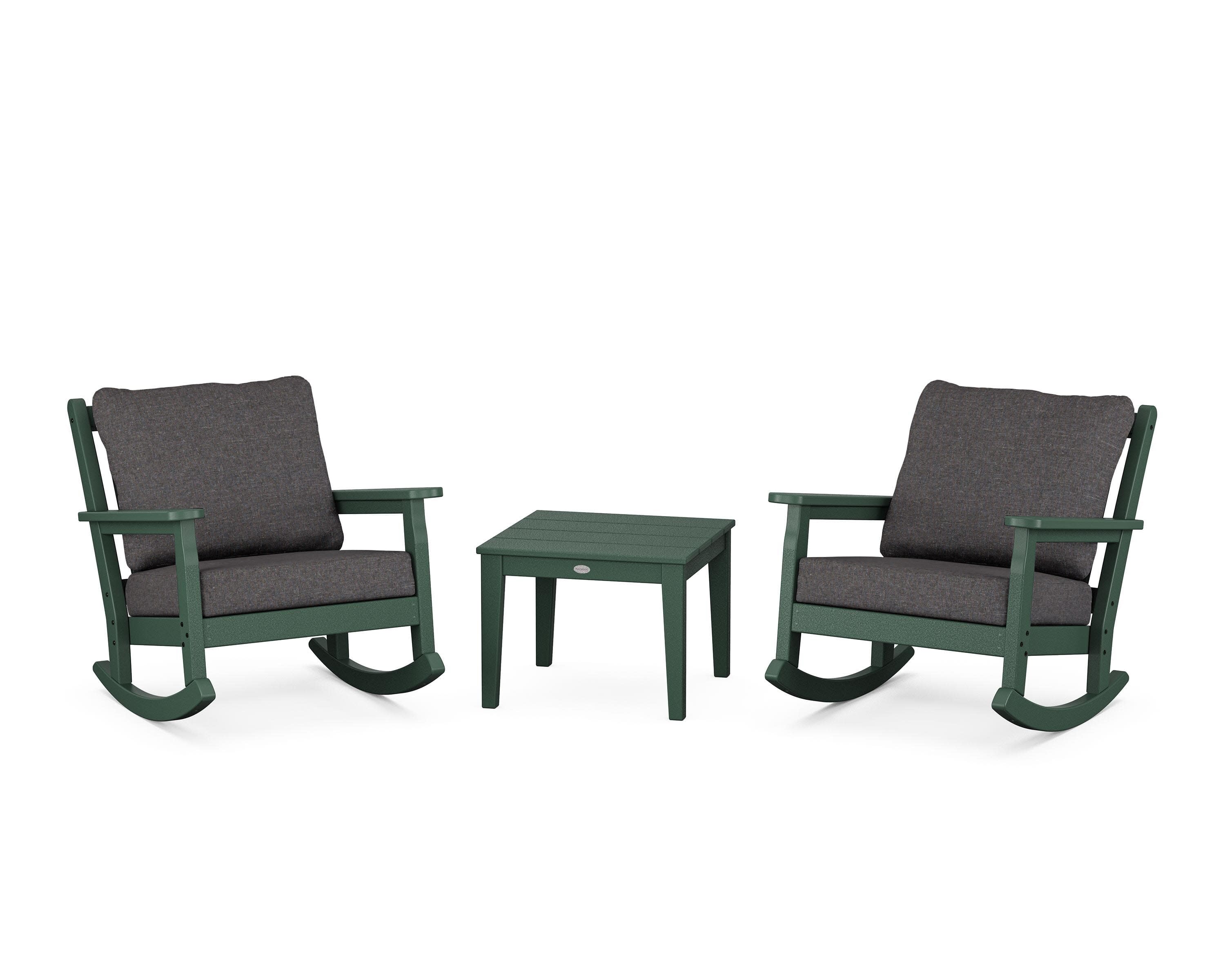 Chippendale 3-Piece Deep Seating Rocker Set in Green / Ash Charcoal