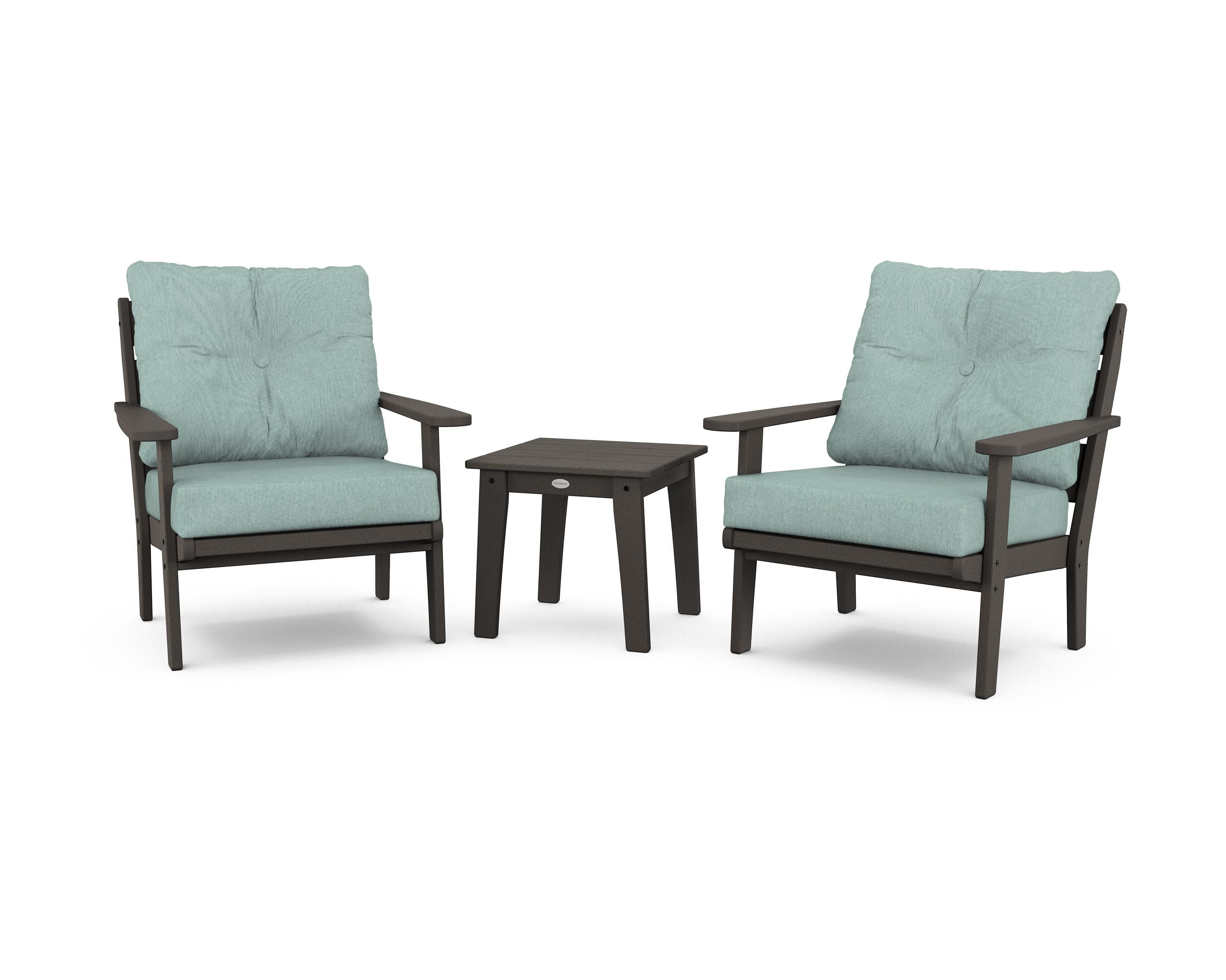 Lakeside 3-Piece Deep Seating Chair Set in Vintage Coffee / Glacier Spa