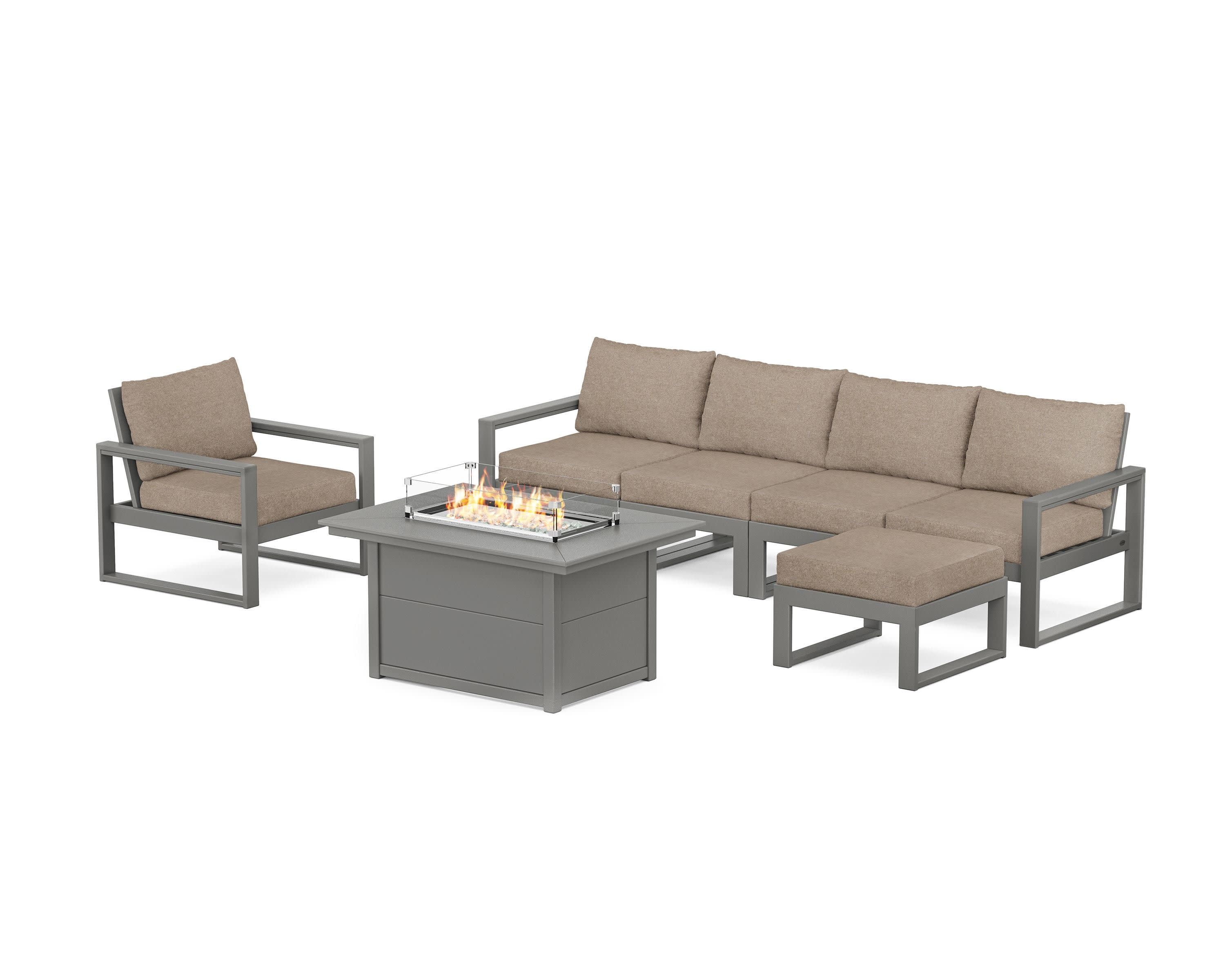EDGE Sectional Lounge and Fire Pit Set in Slate Grey / Spiced Burlap