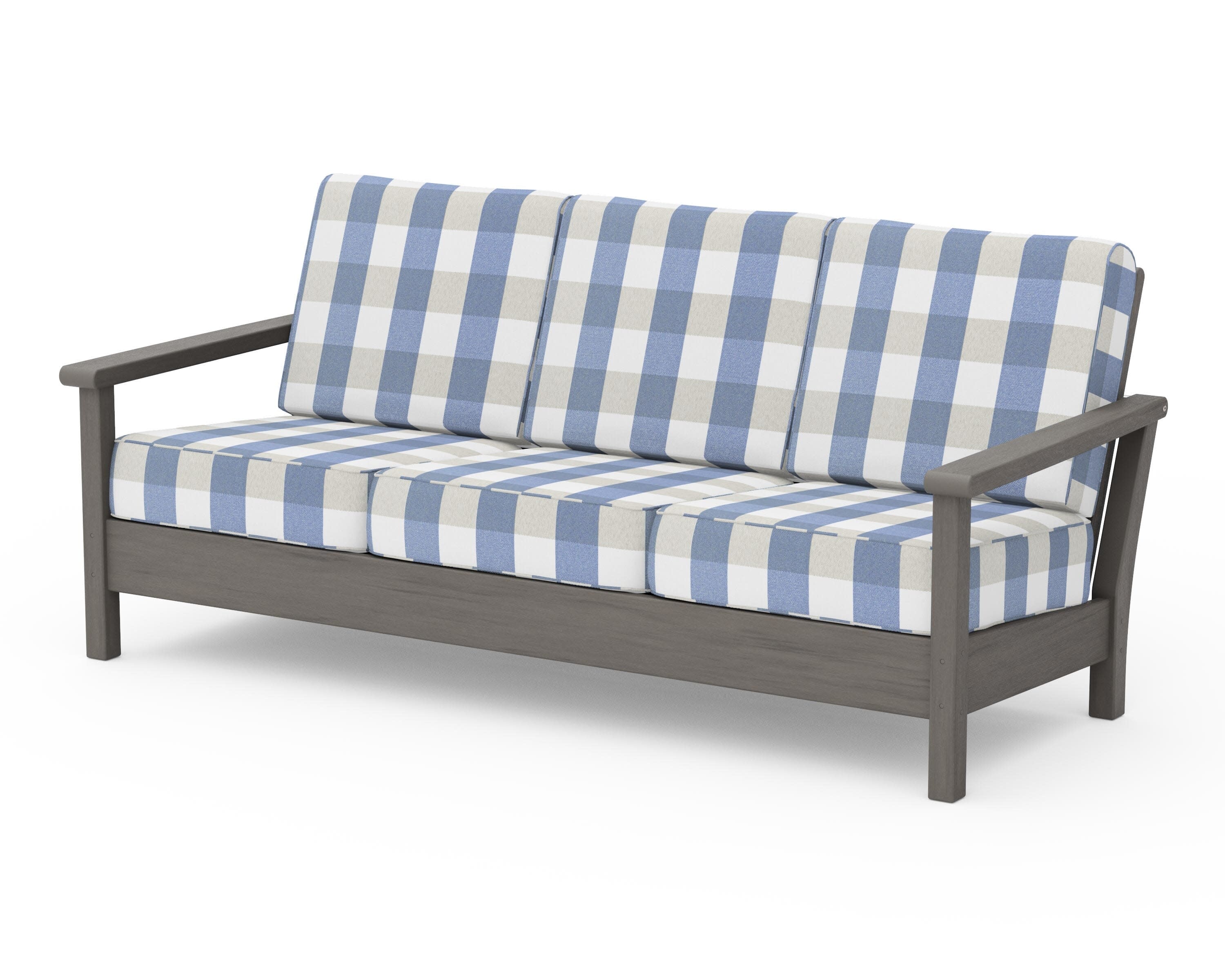 Harbour Deep Seating Sofa in Driftwood / Buffalo Plaid Sky Blue