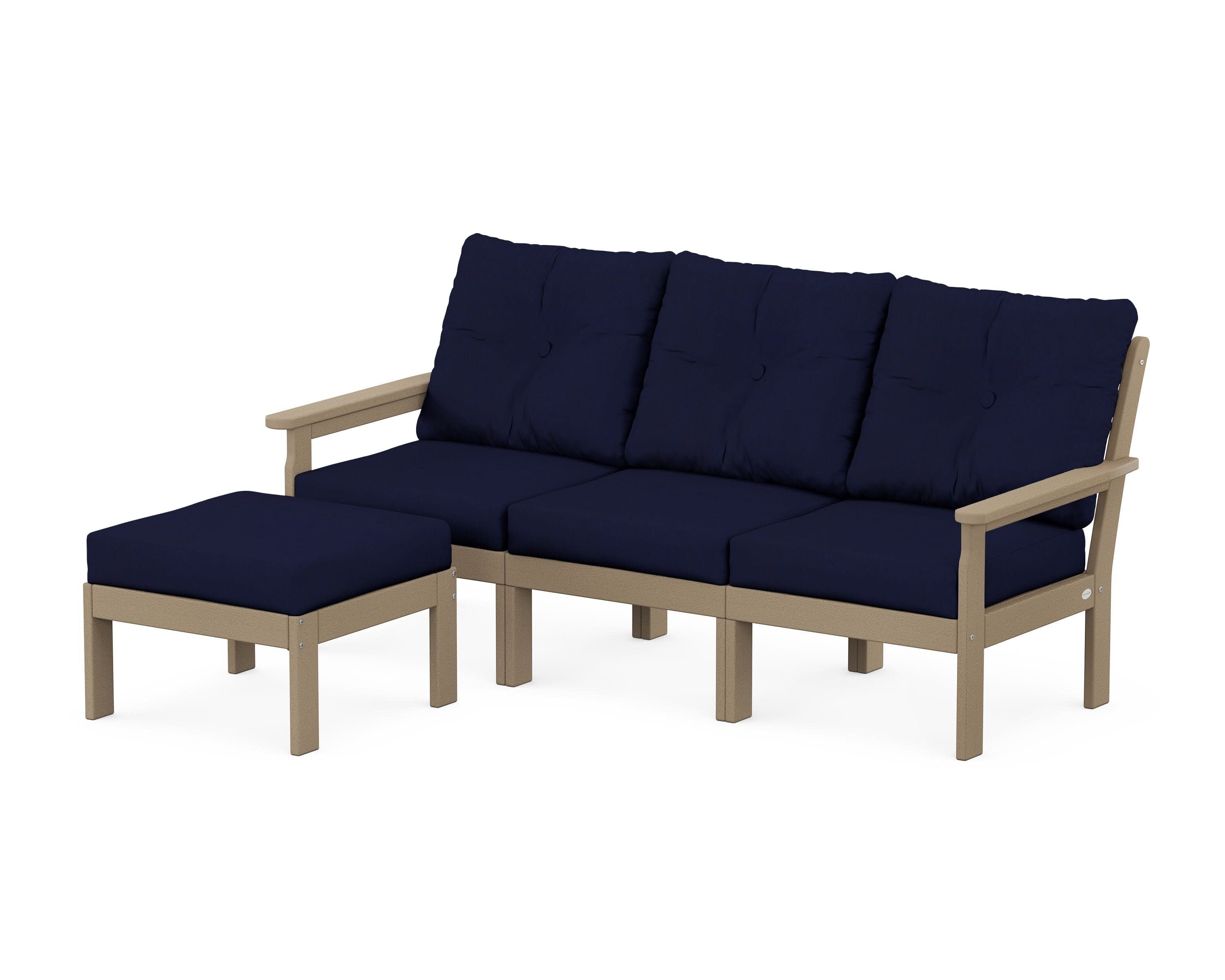 Vineyard 4-Piece Sectional with Ottoman in Vintage Sahara / Navy