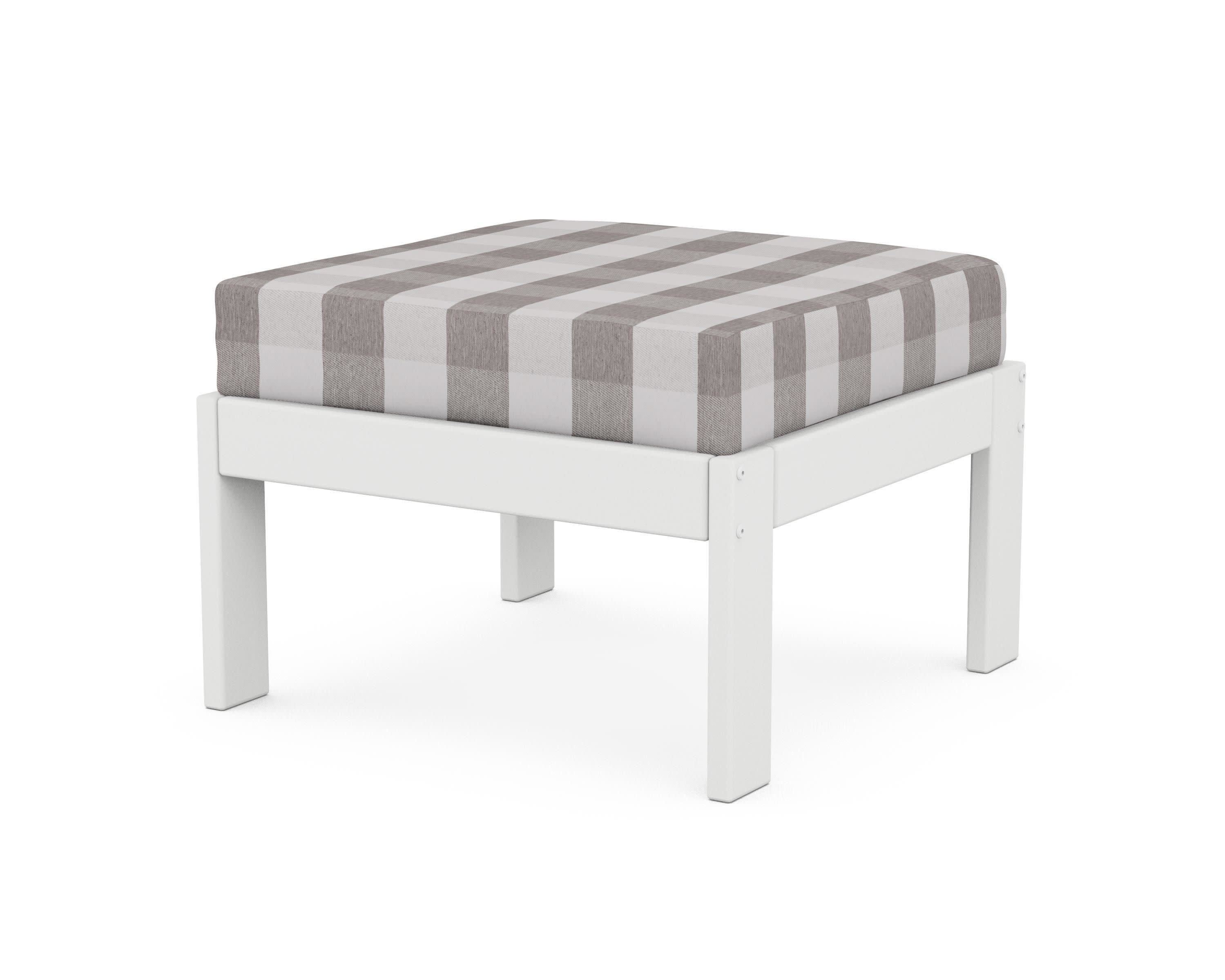 Vineyard Modular Ottoman in White / Buffalo Plaid Grey Mist