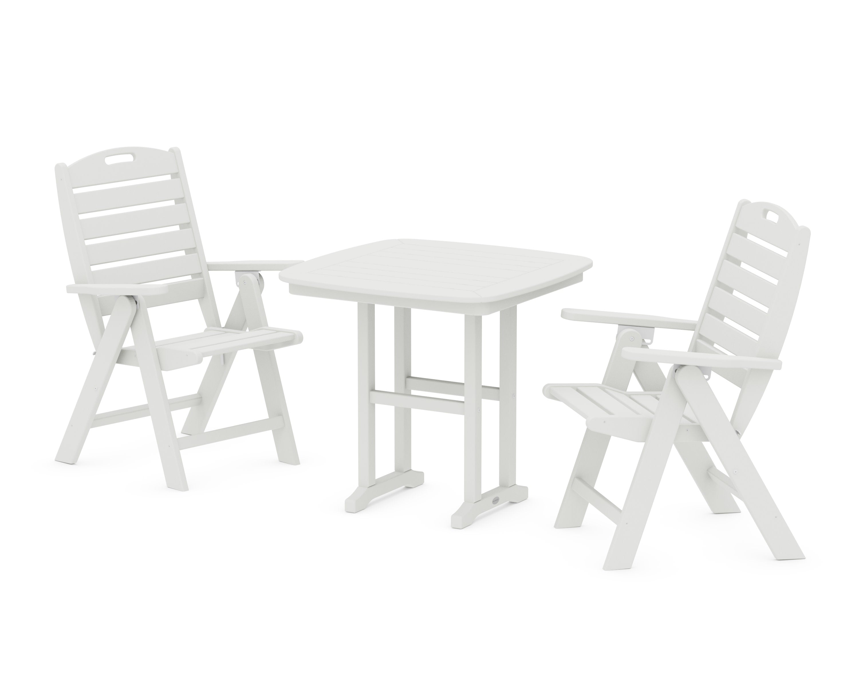 Nautical Folding Highback Chair 3-Piece Dining Set in Vintage White