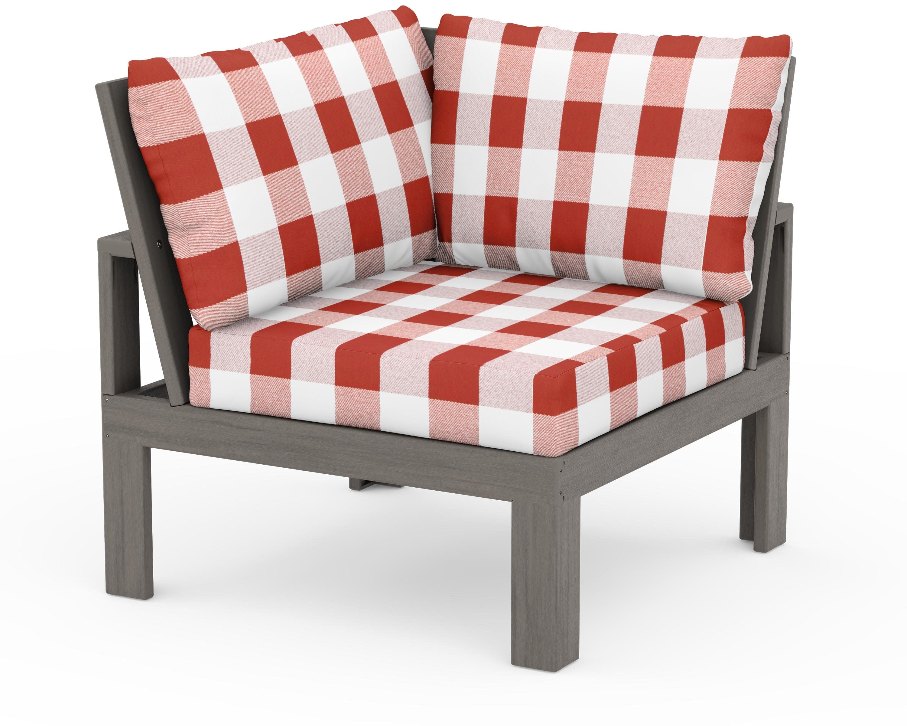 Modular Corner Chair in Driftwood / Buffalo Plaid Crimson