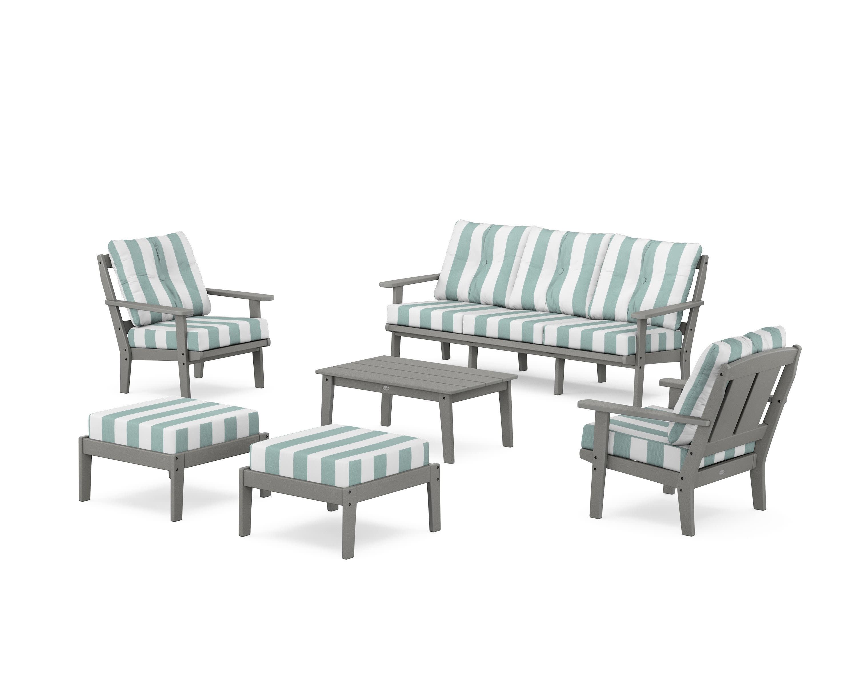Mission 6-Piece Lounge Sofa Set in Slate Grey / Cabana Stripe Glacier Spa