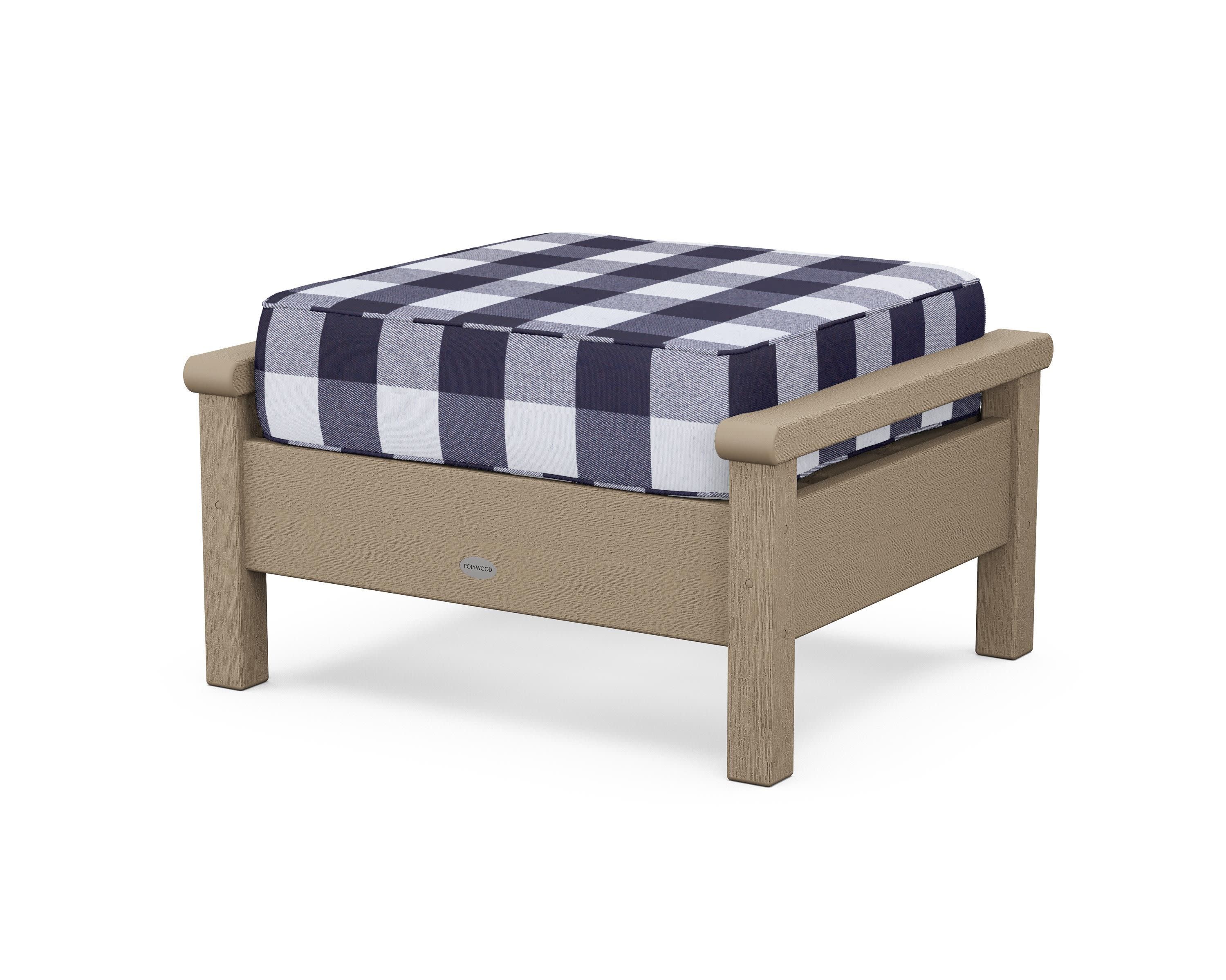 Harbour Deep Seating Ottoman in Vintage Sahara / Buffalo Plaid Navy