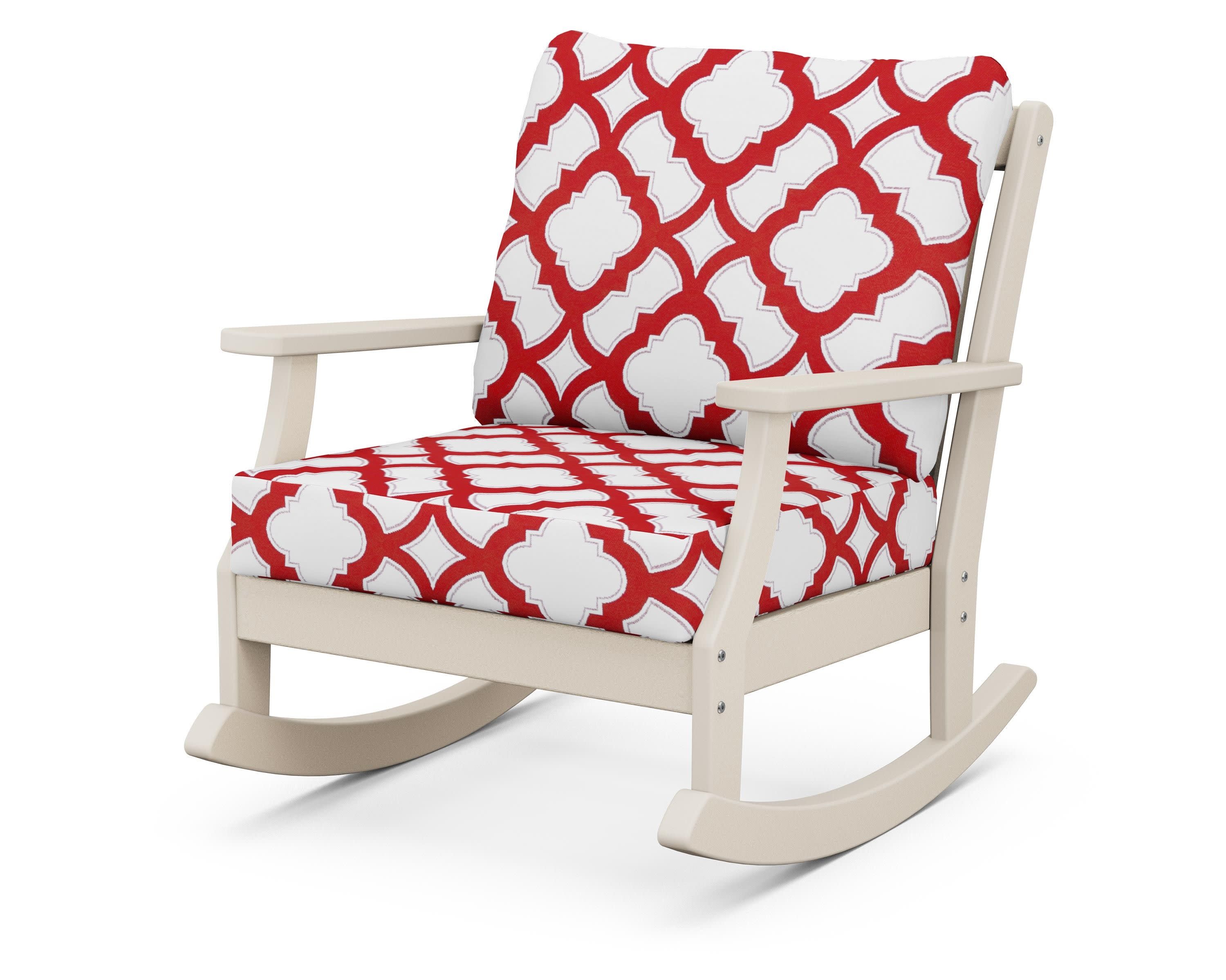 Braxton Deep Seating Rocking Chair in Sand / Trellis Crimson