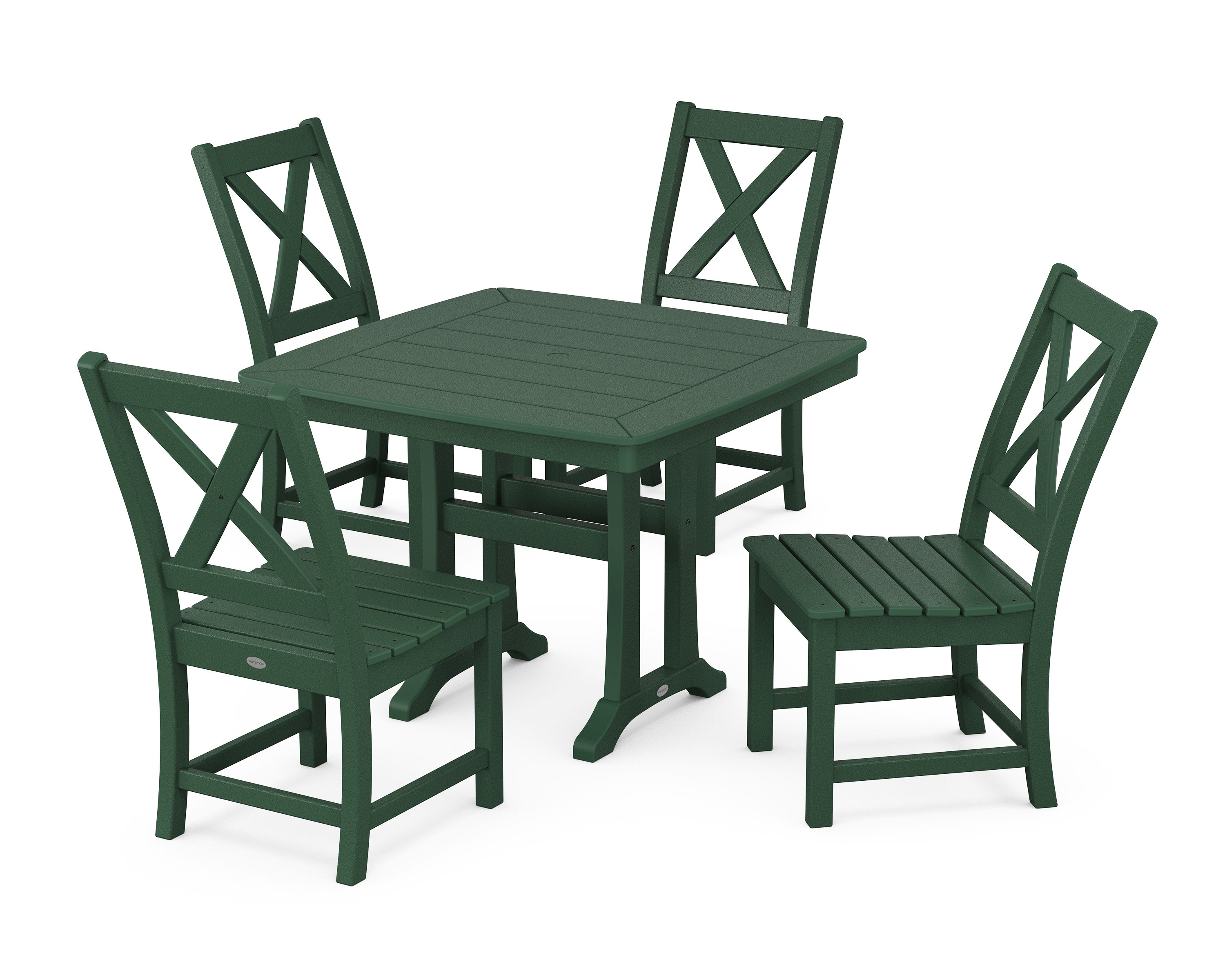 Braxton Side Chair 5-Piece Dining Set with Trestle Legs in Green