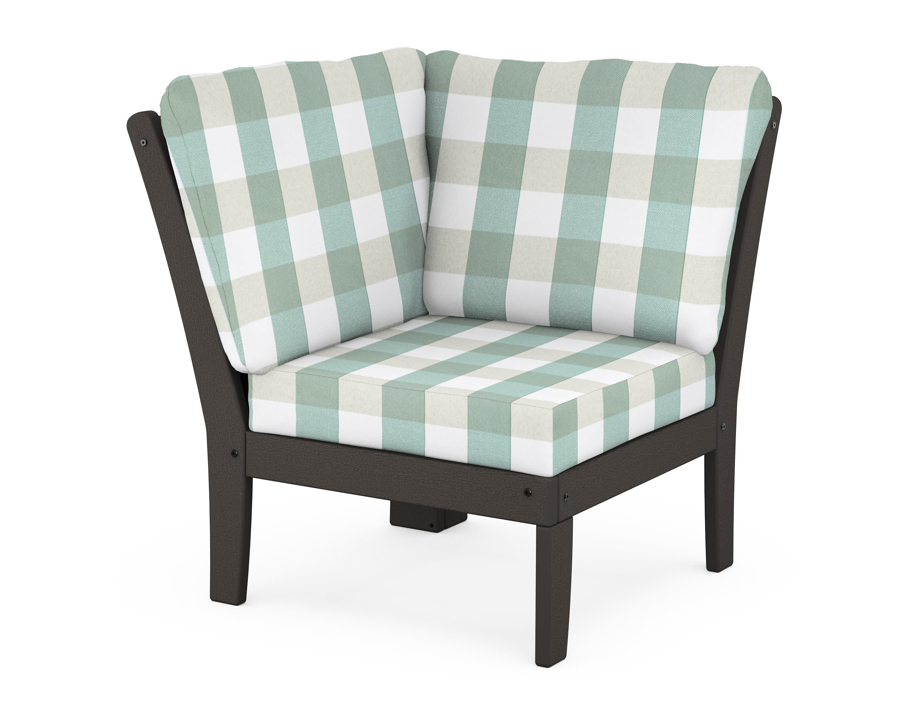 Braxton Modular Corner Chair in Vintage Coffee / Buffalo Plaid Glacier Spa