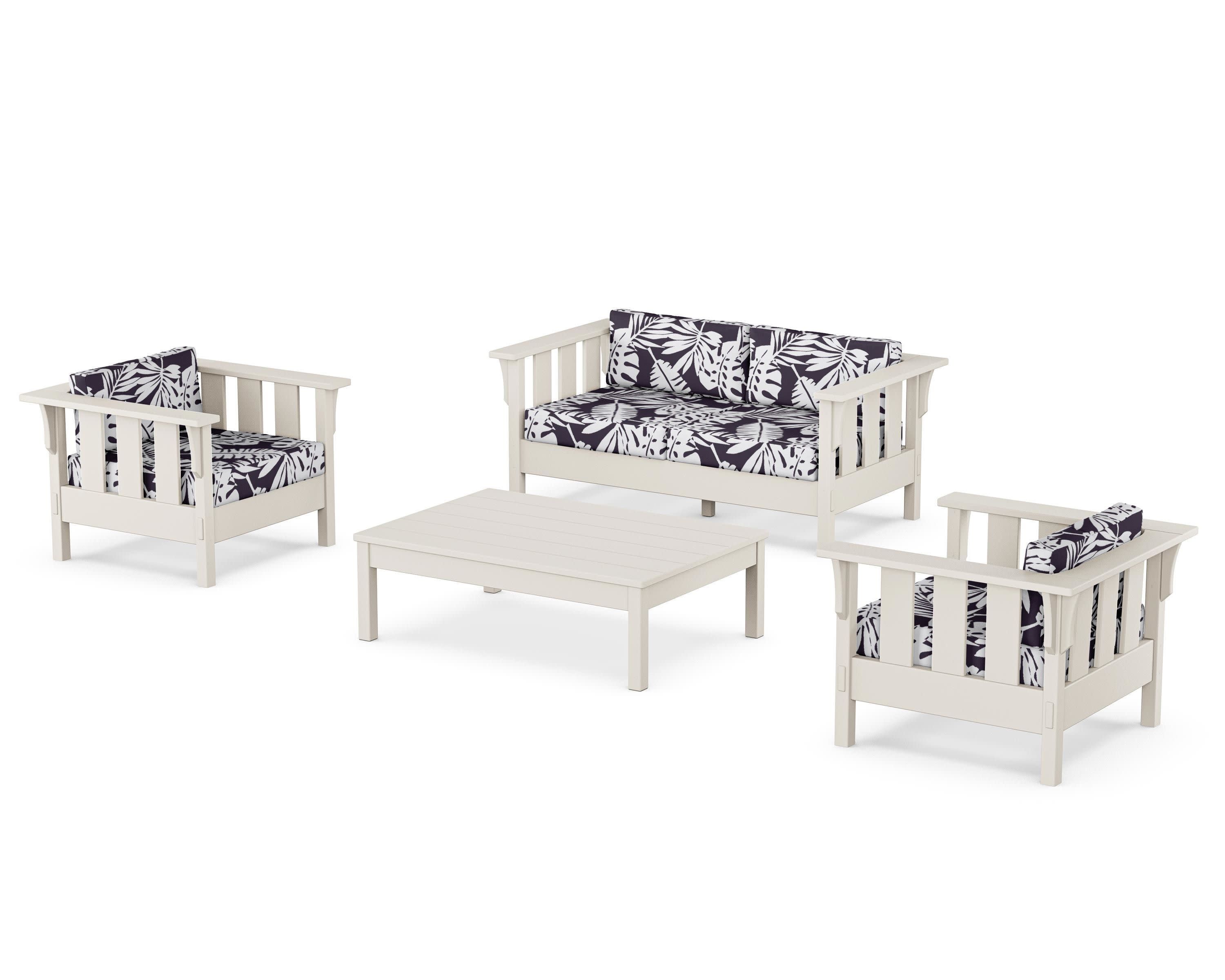 Acadia 4-Piece Deep Seating Set with Loveseat in Sand / Leaf Navy