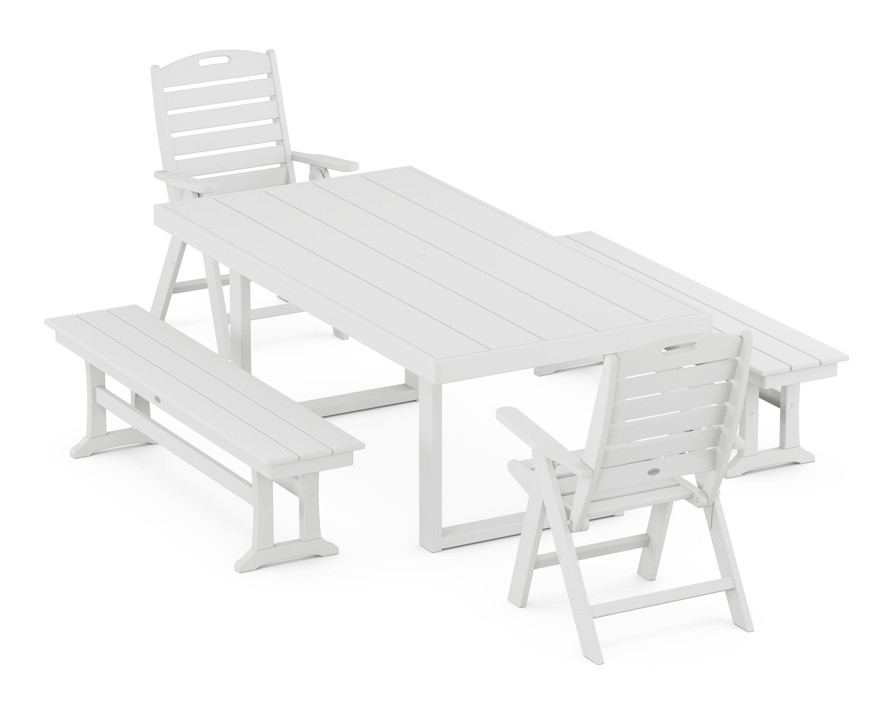 Nautical Folding Highback 5-Piece Dining Set with Trestle Legs in White