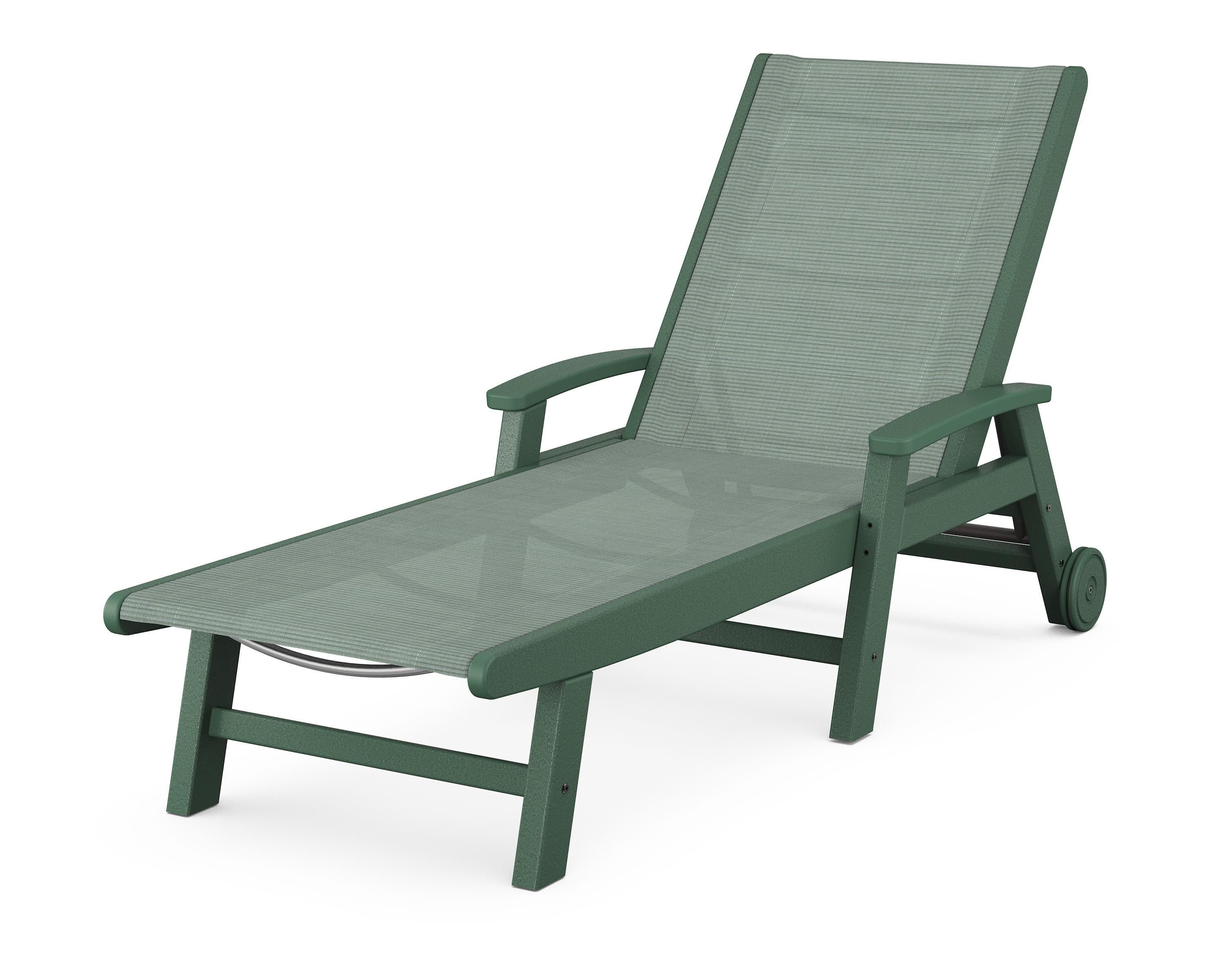 Coastal Chaise with Wheels in Green / Dupioni Sea Mist Sling